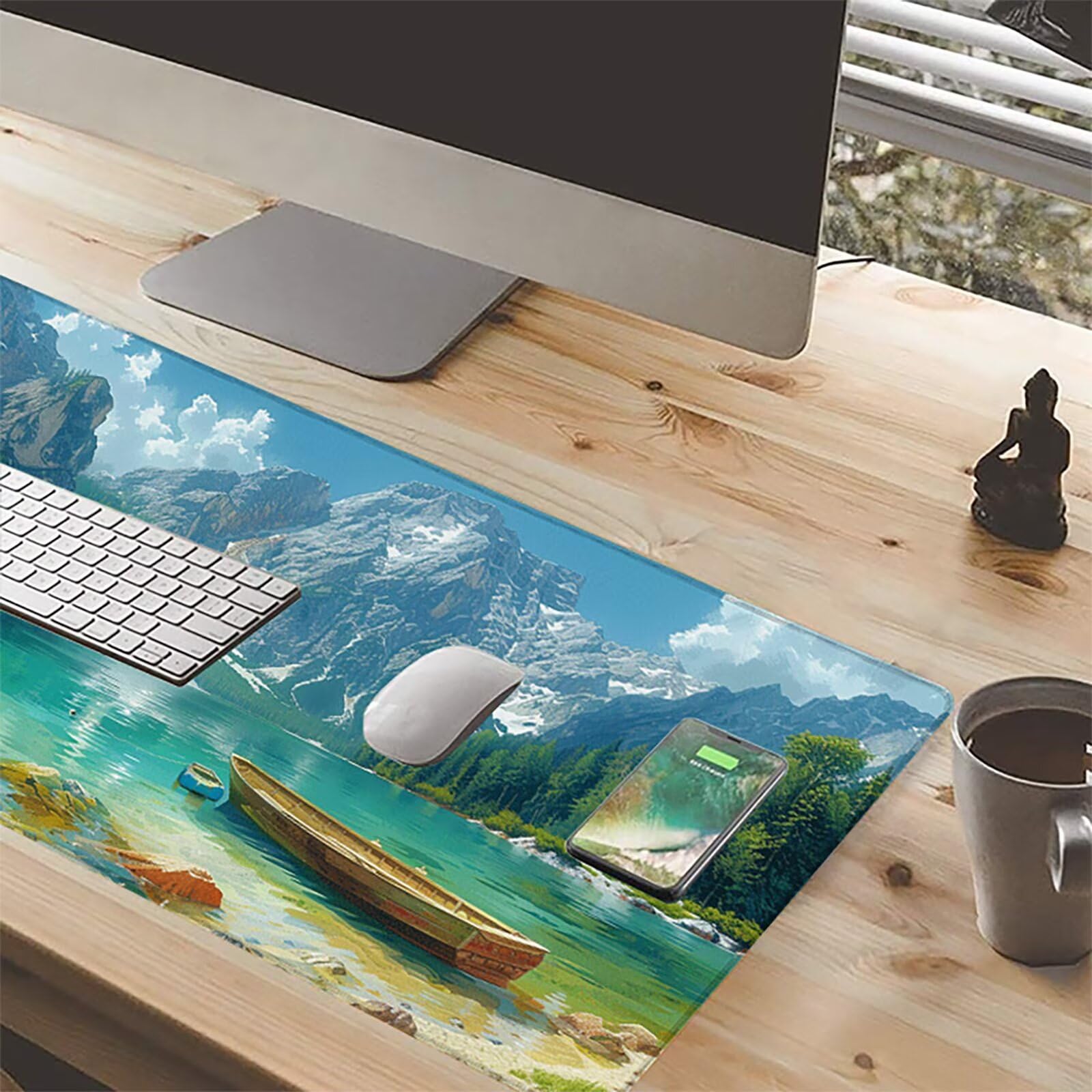 Paisaje Alfombrilla Ratón Gaming XXL 1500x800x3mm, Alfombrilla Gaming Verde Mousepad con Base de Goma Antideslizante Impermeable Desk Mat para Teclado y Raton Accesorios Gaming, Regalos de Hombre O-A