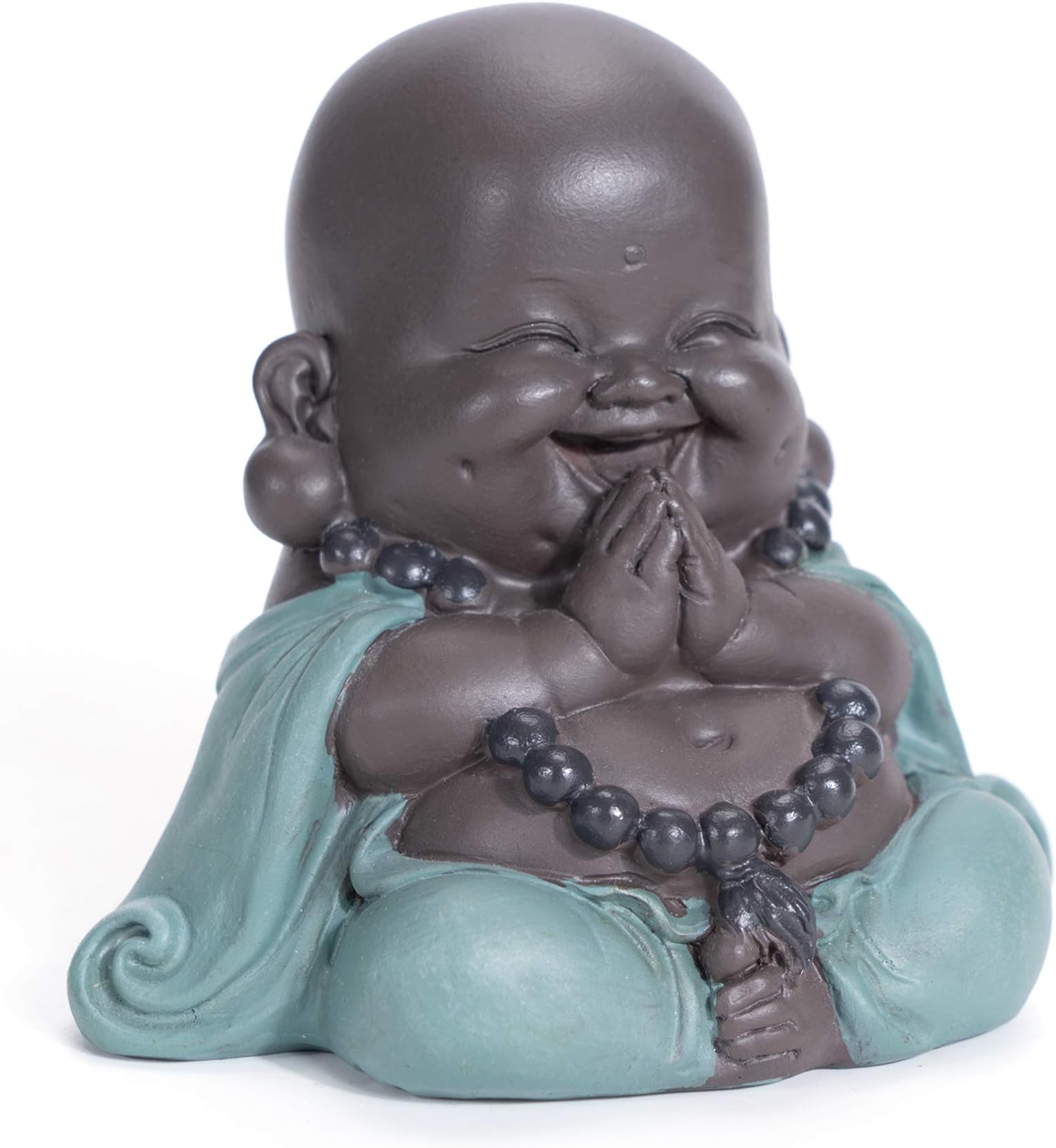WGFKVAS Buddha Statue, Laughing Ceramic Buda Statue Little Monk Figurine Cute Baby Buddha for Home Office Car Decors Gift Crafts and Arts (Green)