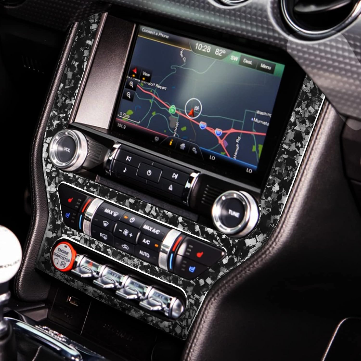 Car Dashboard Central CD Player Control Panel Navigation Screen Frame Trim Sticker Glossy Black Forged Carbon Fiber Decoration Compatible with Ford Mustang 2015-2020 Auto Interior Accessories