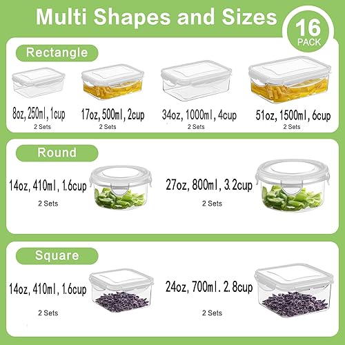 Miniatura 2 de HOMBERKING Juego de 32 recipientes de almacenamiento de alimentos con tapas a presión (16 tapas + 16 recipientes), recipientes de plástico