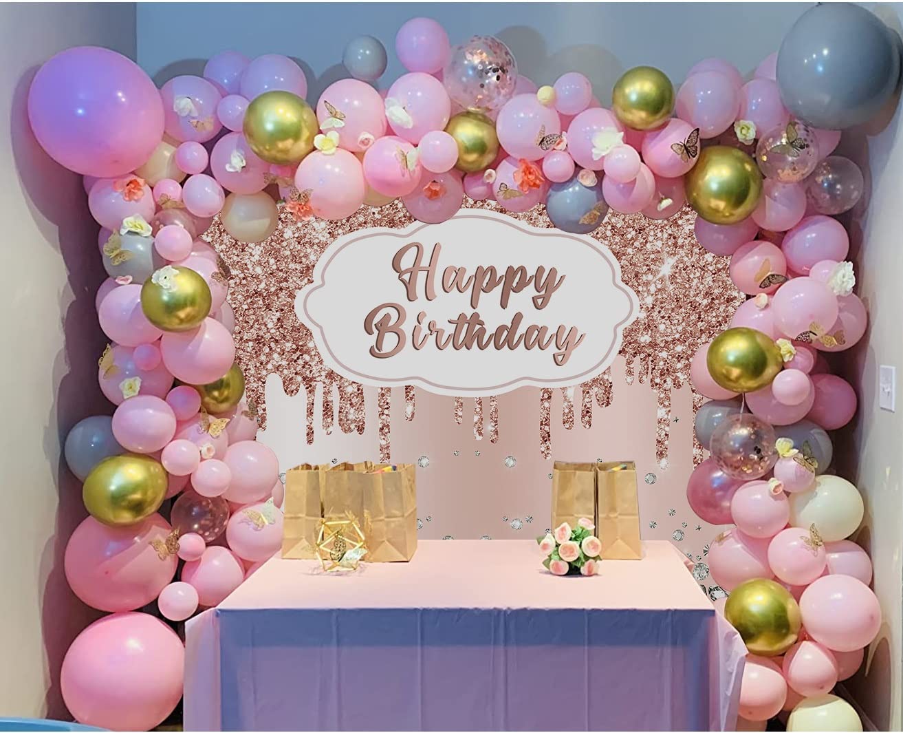 Sfondo decorativo per il compleanno con brillantini nero e oro