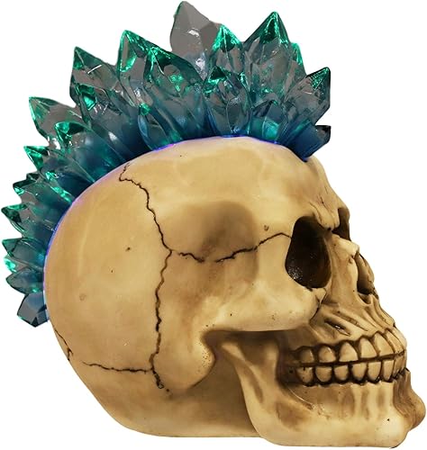 Miniatura 7 de Ebros - Figura colorida de calavera de cráneo con luz LED Mohawk de cristal, como Osario de Halloween, decoración macabra, luz nocturna,