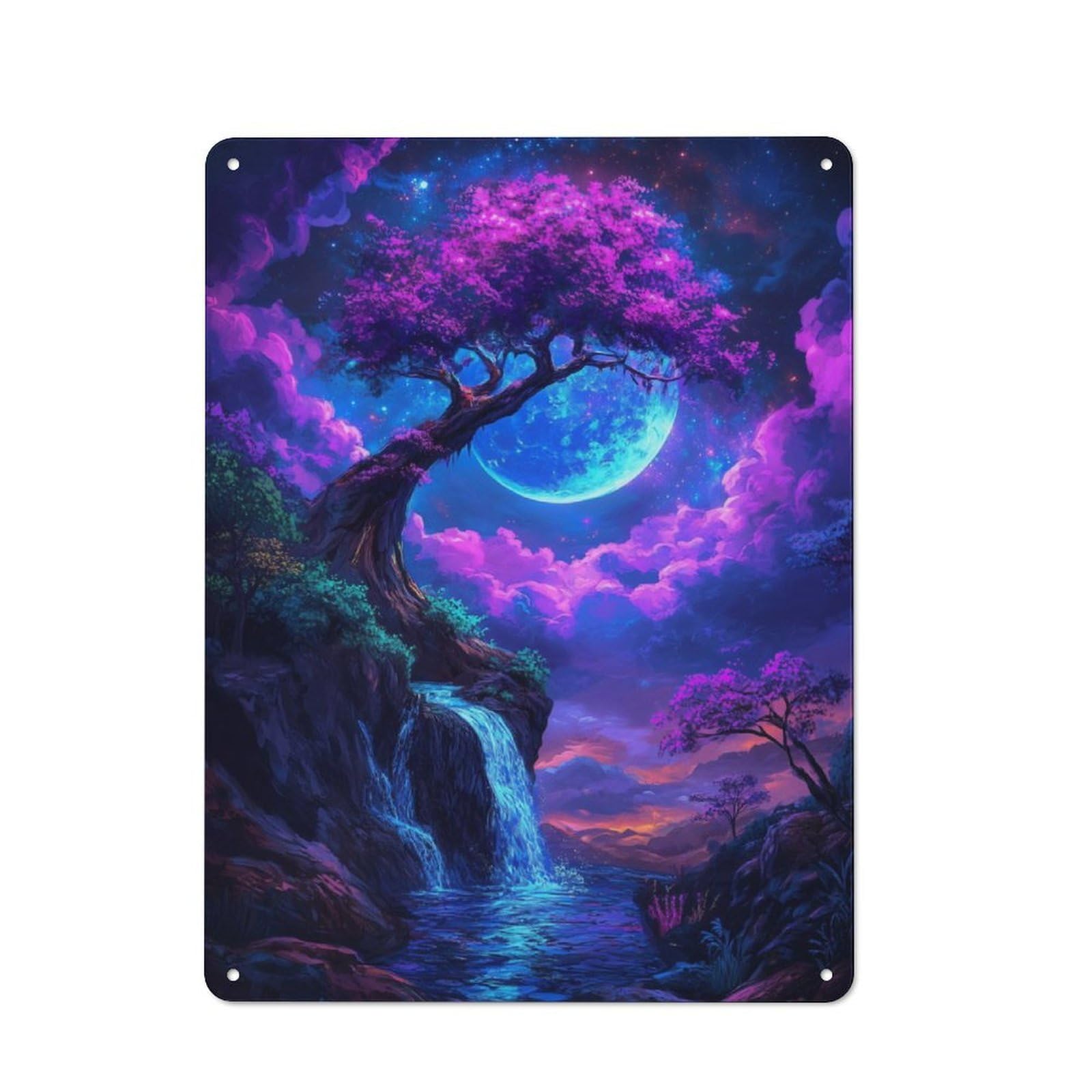 Rustic Fantasy Waterfall Landscape Tin Wall Sign 40x30cm, Kitchen Wall Decor for Bakery, Diner, Cafe Or Family Room