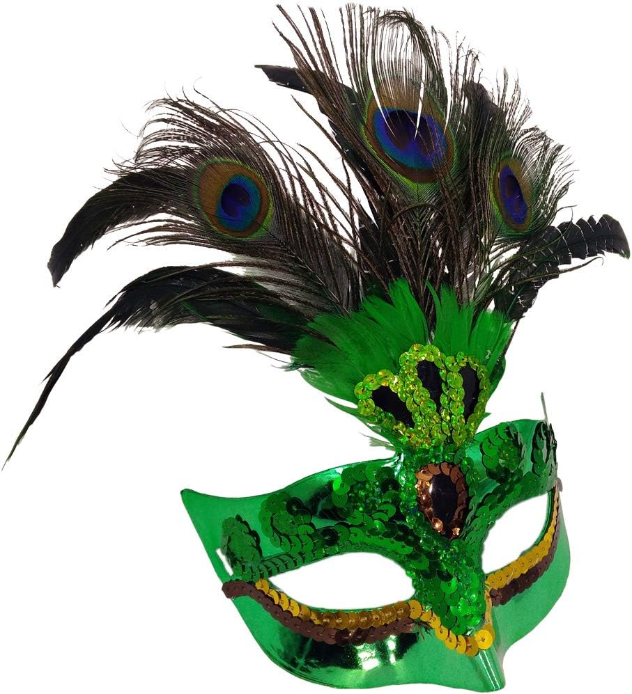 Evniset Peacock Feathers Womens Half Face Mask Halloween Party Cosplay (Green 1 Pack)