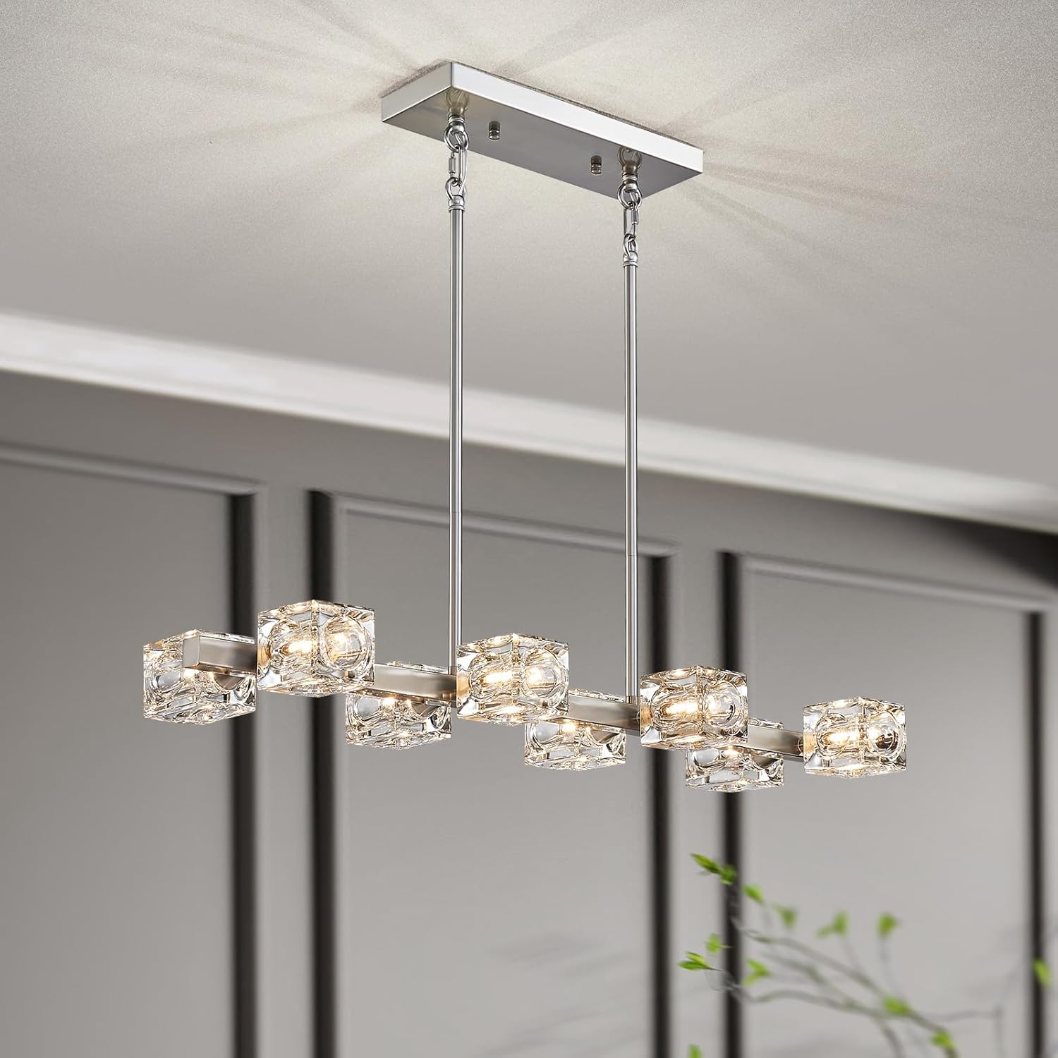 XINGQI Chandeliers for Dining Room 8-Lights Over Table, Brushed Nickel Kitchen Island Light Fixture Modern Chandelier with Glass Lampshade Sputnik Chandeliers for Living Room 8 Light-Brushed Nickel