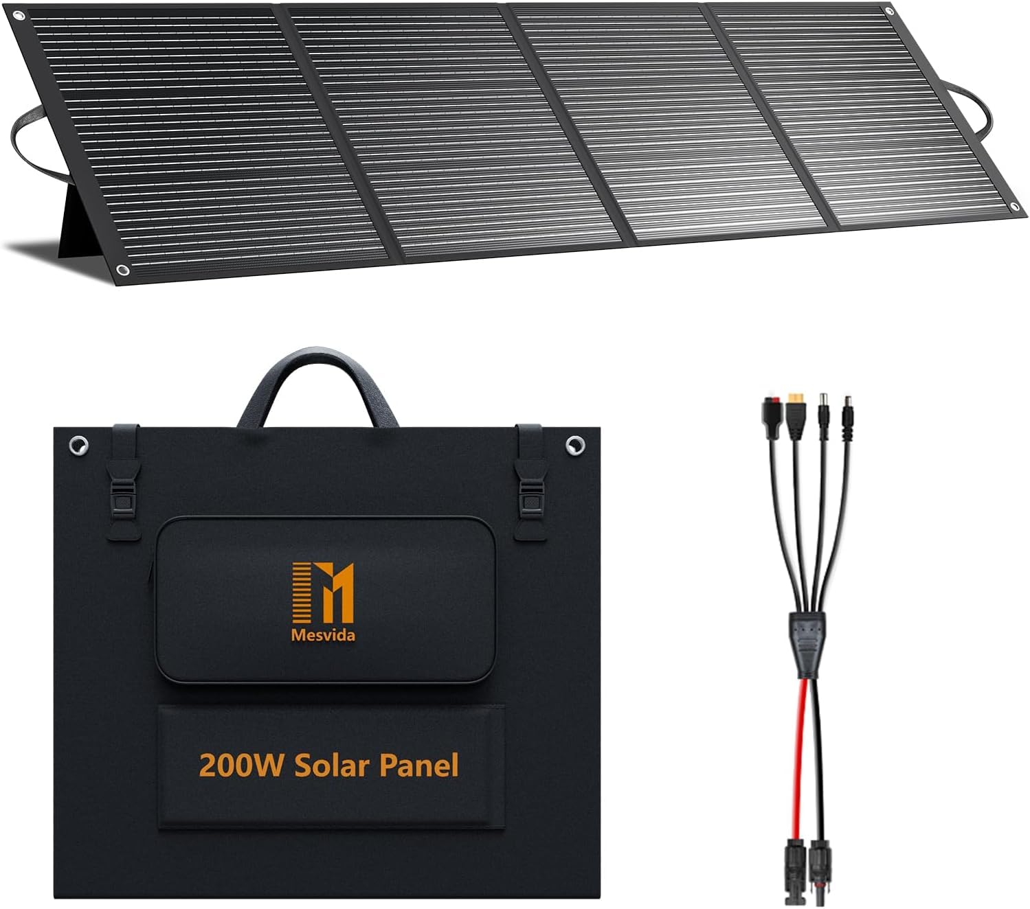 Przenośny składany panel słoneczny 200 W monokrystaliczne moduły słoneczne, wodoodporność IP68, wyjście MC4 24 V, kompatybilny z elektrowniami, kamperami, łodziami i domami.