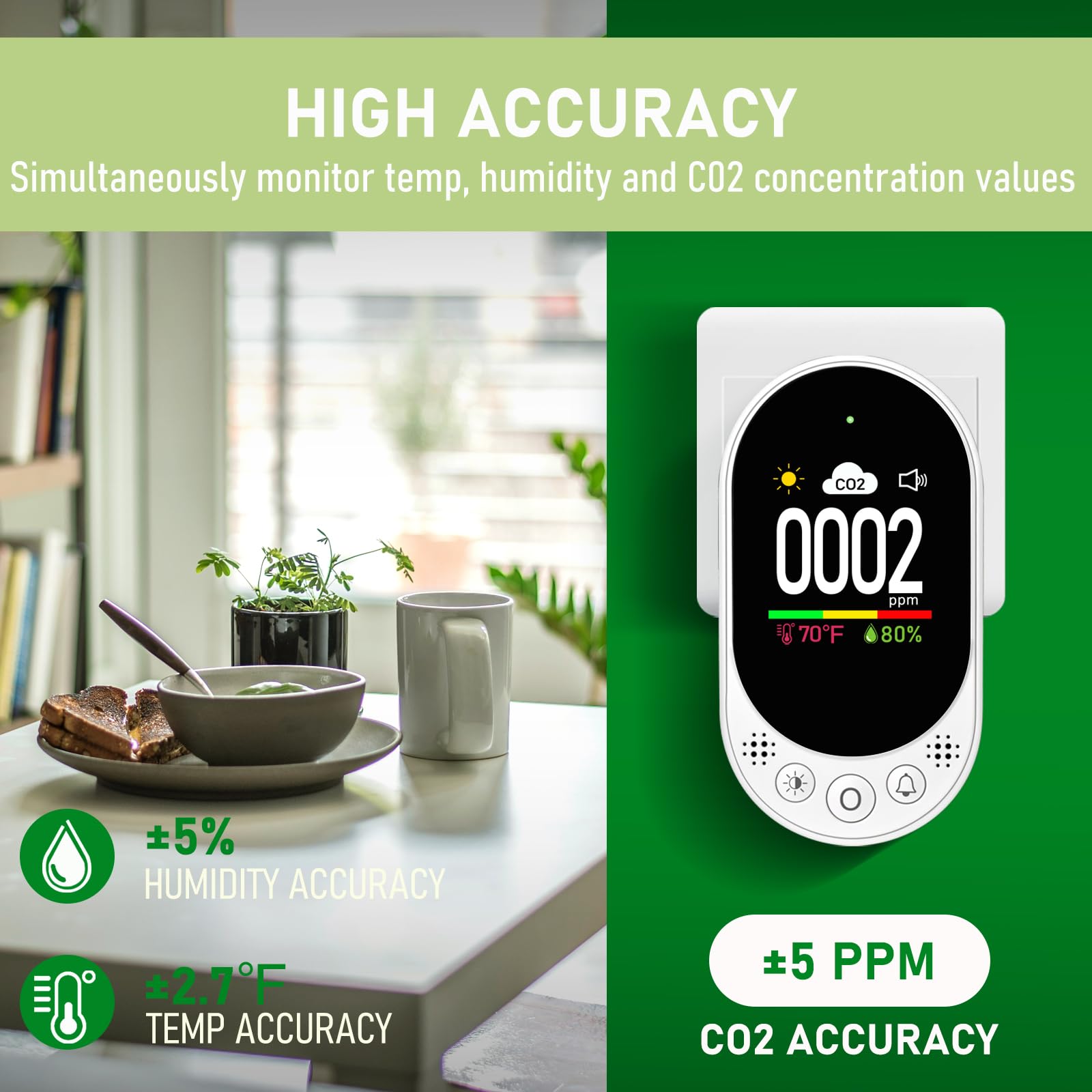 LSENLTY Upgraded CO2 Detector Plug in Wall Design,3 in 1 Air Quality Detector(Temp, Humidity and CO2 Value), High Accuracy Air Quality Monitor with Threshold Reminder and Manual Calibration for Home — Amazon image 9
