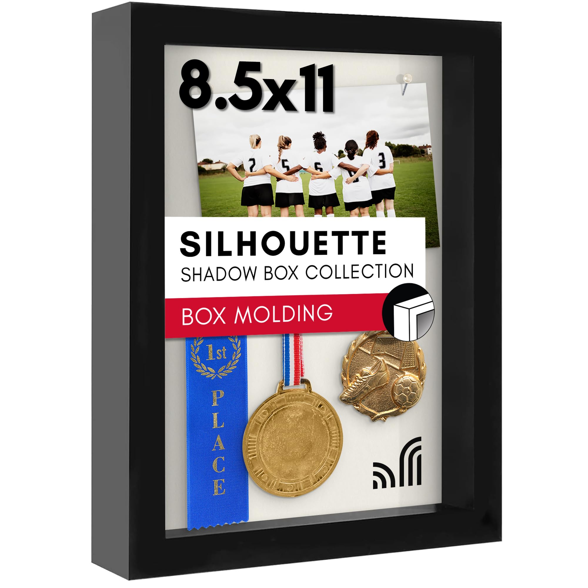 Americanflat 8.5x11 Shadow Box Frame with Shatter-Resistant Glass - Silhouette Collection - Large Shadow Box Display Case for Tabletop and Wall Display - Black with Soft Felt Back