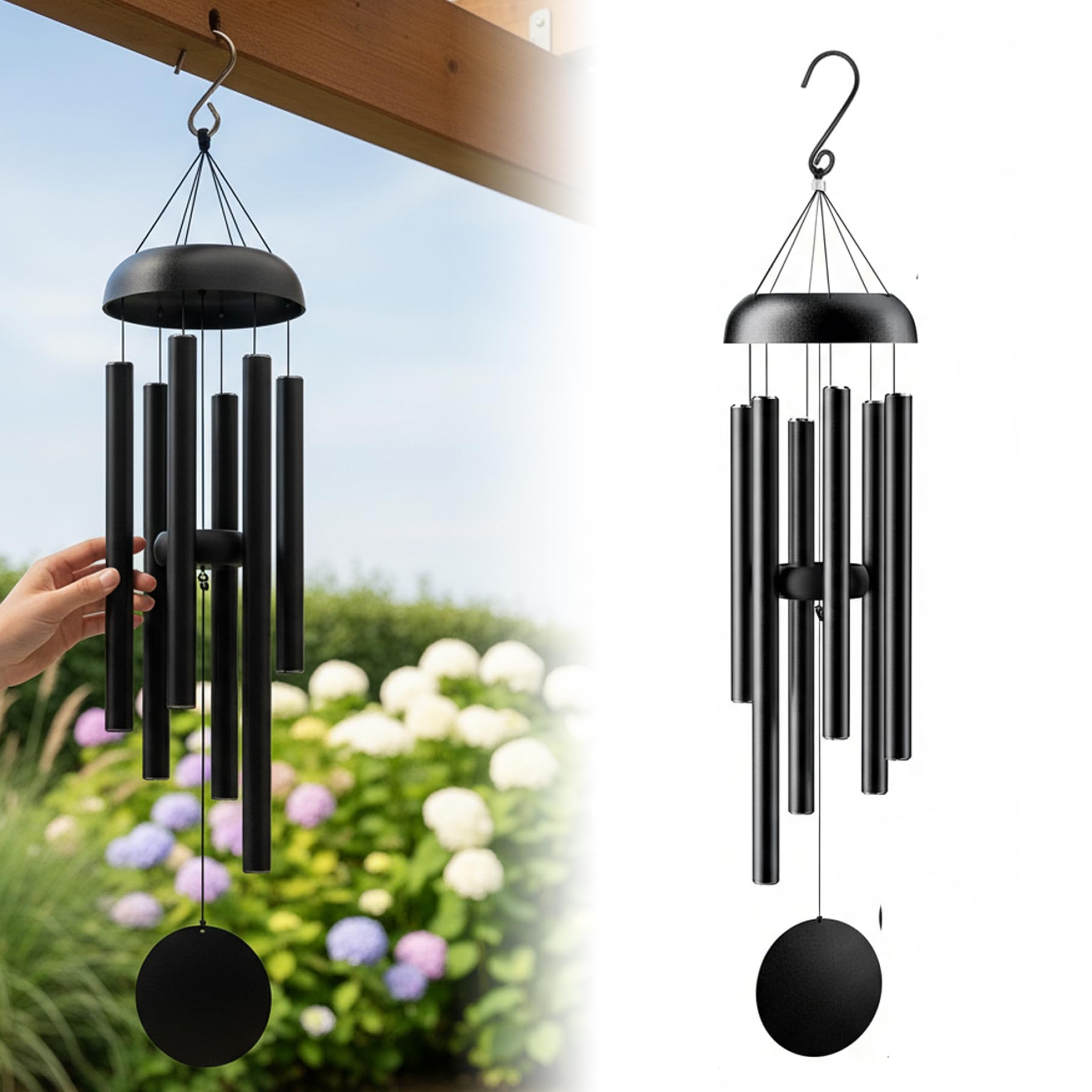 Carillon éolien en métal de 94 cm noir pour masquer les bruits de rue et apaiser votre porche