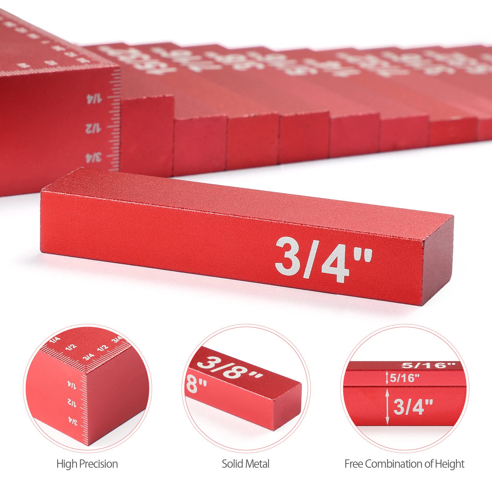 Measuring Blocks Red Height Gauge 15-Piece Woodworking Setup Blocks - Precision Aluminum S ...