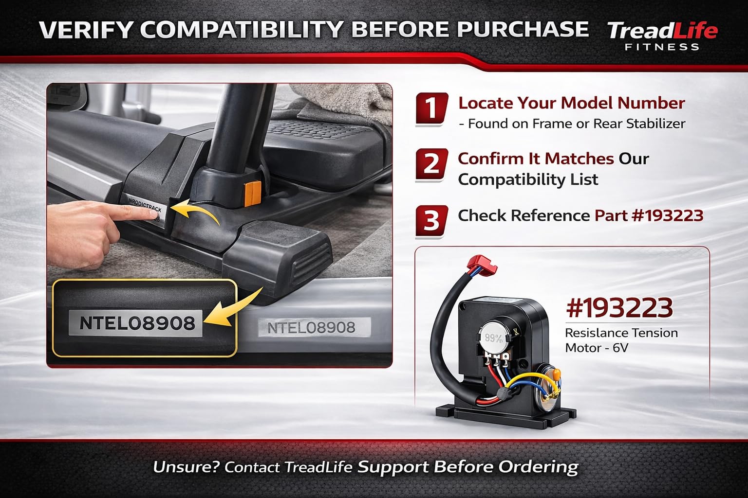 TreadLife Fitness Moteur de tension de résistance – Compatible avec les elliptiques ProForm 510E – Numéro de pièce 193223 – Modèles répertoriés – Livré avec une graisse anti-couinement TREADLIFE