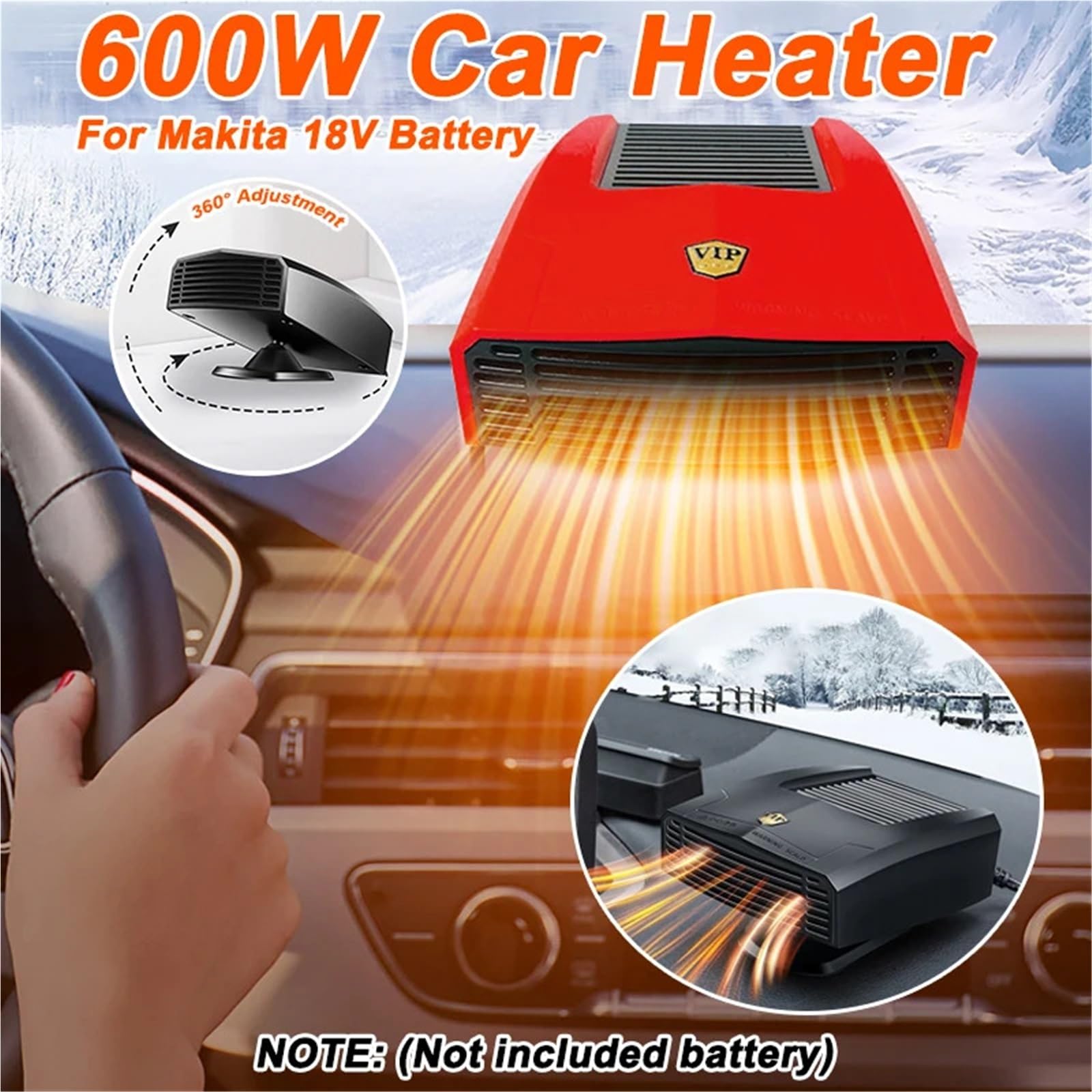 Chauffage Diesel Voiture Électrique 600 W, Noir/Rouge, Refroidissement Rapide, Ventilateur De Chauffage, Désembuage, Dégivreur Rapide, Compatible avec Makita 18 V Tuyau à air Chaud(Red)
