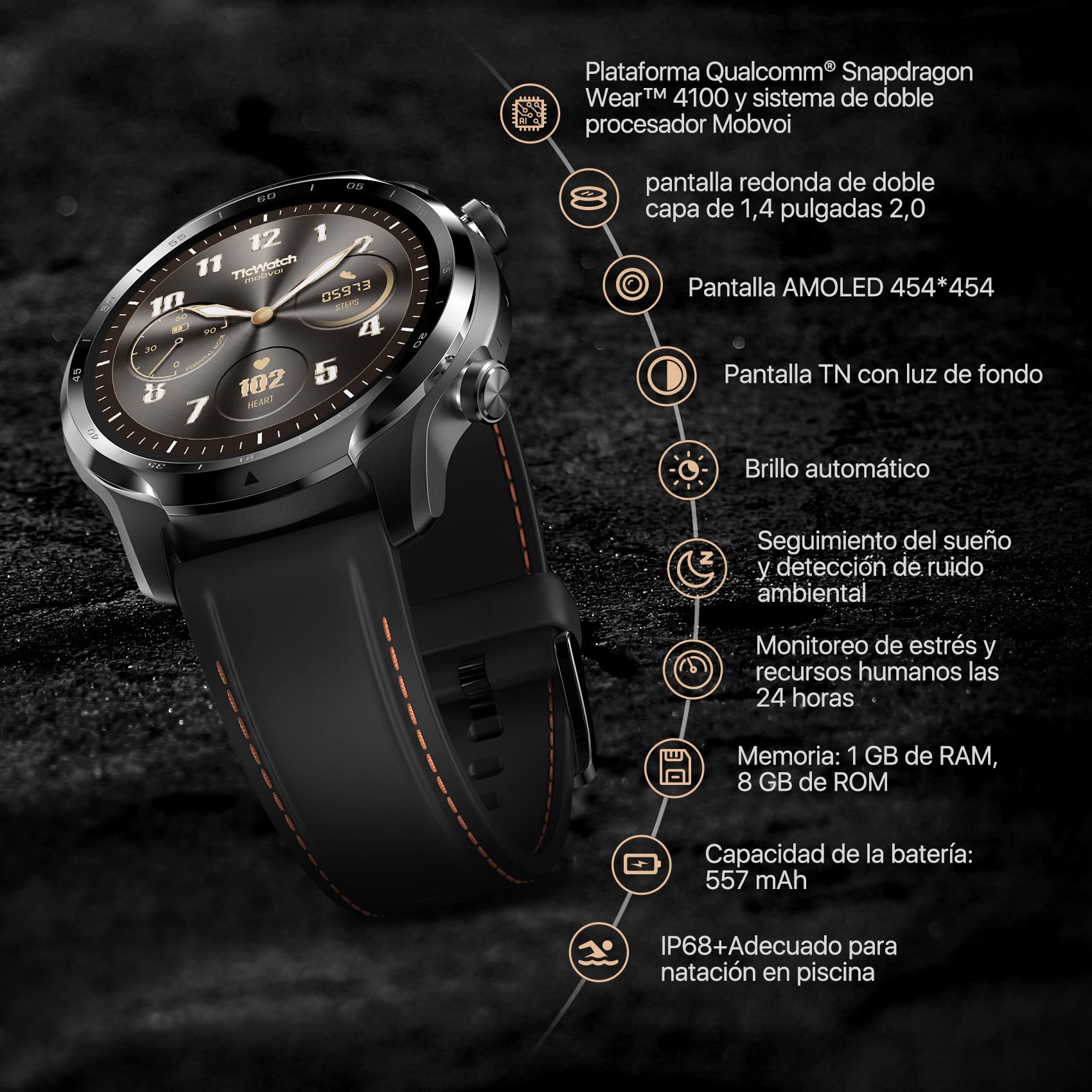 TicWatch Pro 3 Reloj inteligente con GPS para hombres y mujeres, Wear OS by Google, Pantalla de doble capa 2.0, Batería de larga duración, Negro