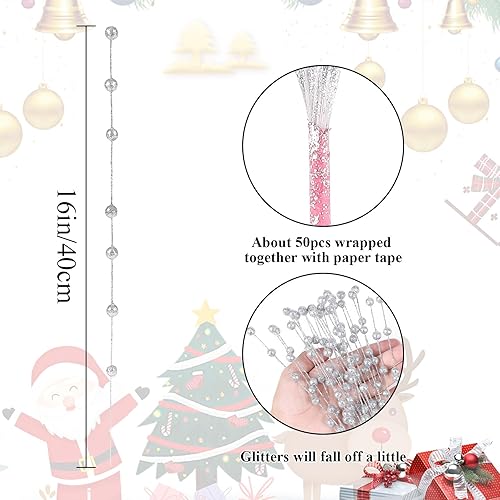 Miniatura 2 de SHACOS 200 tallos de bayas con purpurina de Navidad, ramas brillantes, adornos de Navidad, corona, manualidades, decoración del hogar, 16 pulgadas,