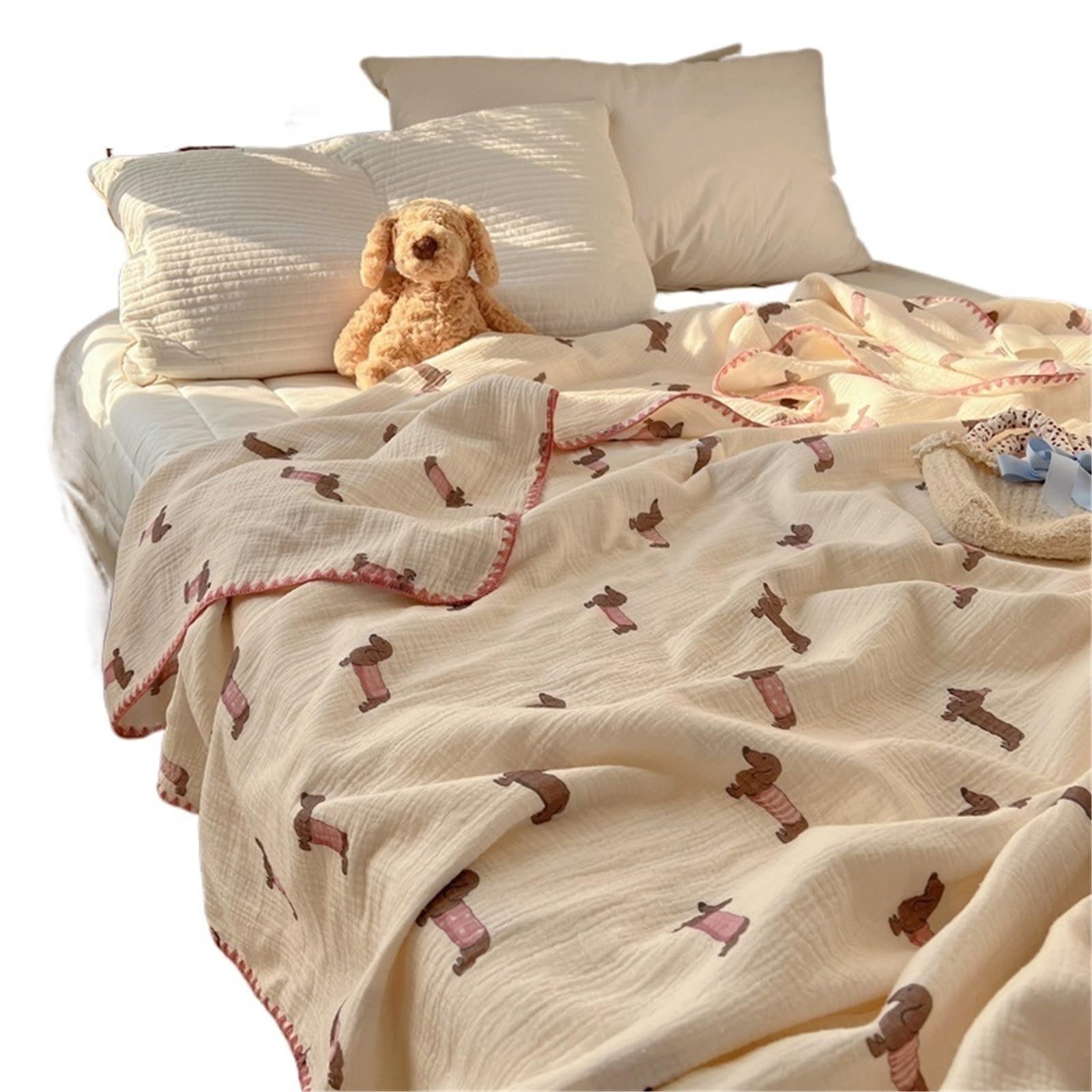 Breathable Cooling Cotton Muslin Blanket Multicolor Multiple Sizes(Color4,150x200cm 1pc)