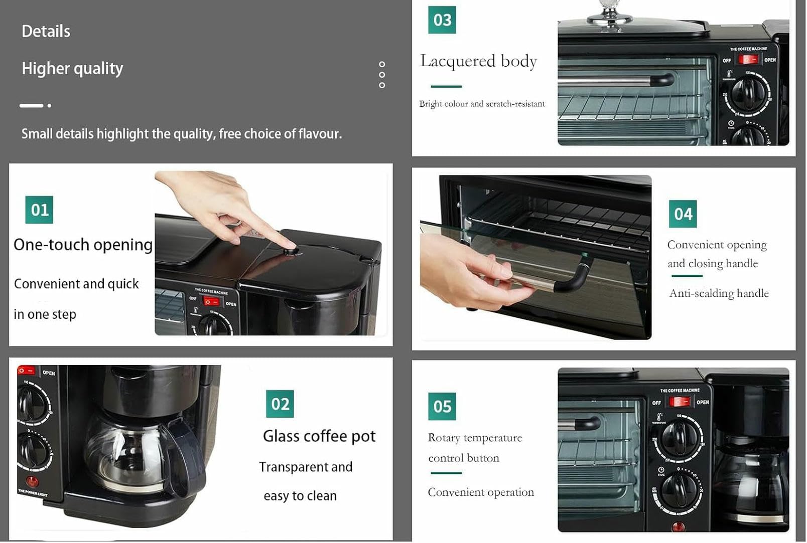 Stazione per La Colazione 3 in 1 - Versatile Macchina per La Colazione con Timer - Tostapane Forni con Padella - per Pane, Panini, Uova, Pancetta, Salsicce