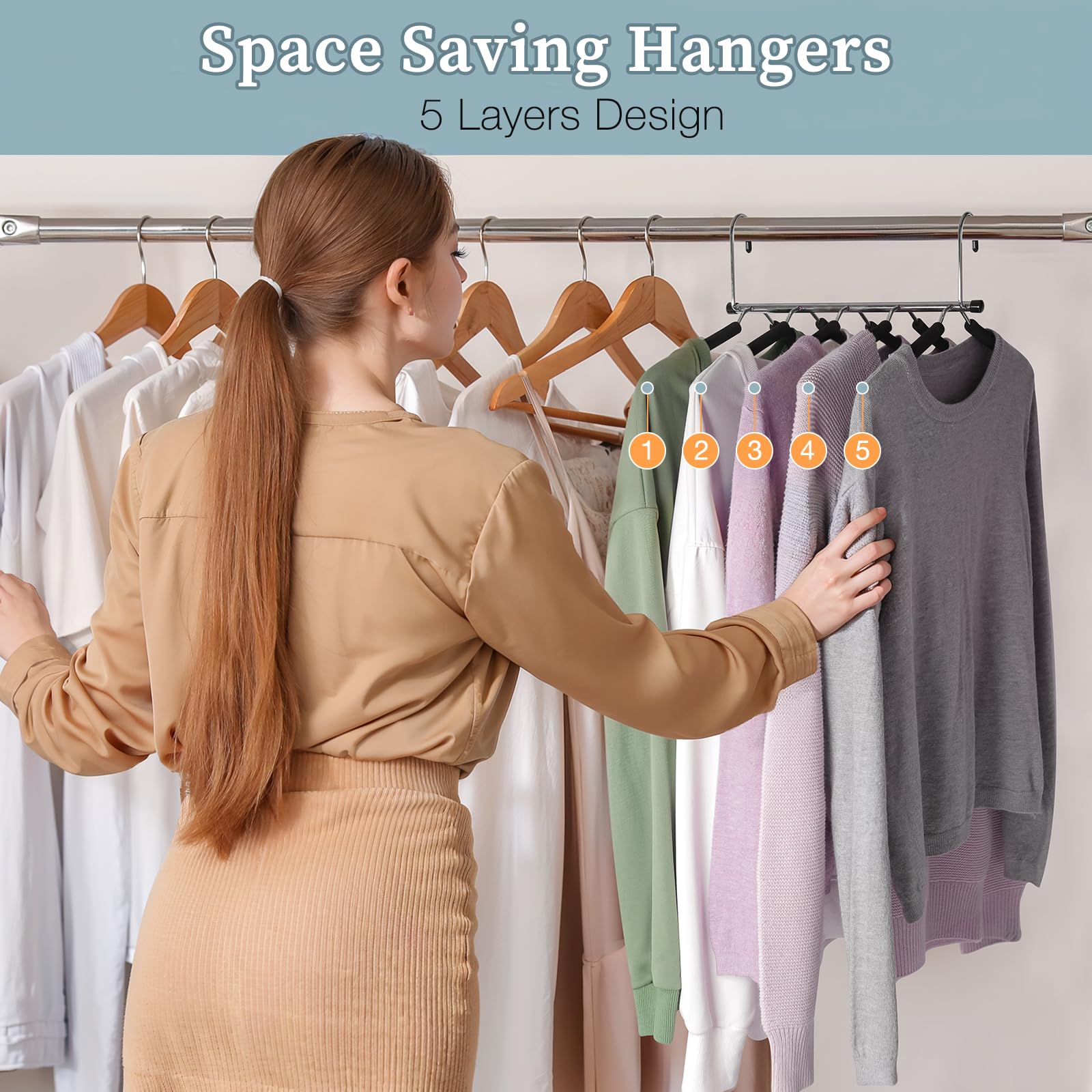 Kleiderbügel, platzsparend, für Hemden, rutschfest, mit Schaumstoff gepolstert, Schrank-Organizer und Aufbewahrung für Pullover, Kapuzenpullover, Bluse, Mantel, Kleid, kurz, Schwarz, 4 Stück