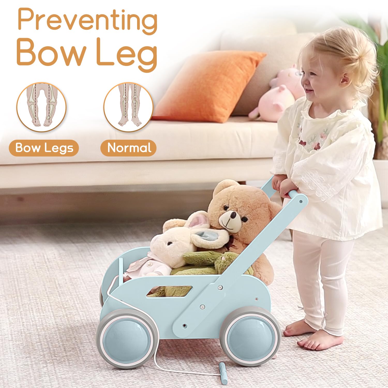 2025 HOMEKOL Wooden Baby Walker,Baby Push Walker, Adjustable Speed Baby Walker for Boys and Girls, Baby Activity Center, Gift for Birthday, Christmas and New Year Nature Blue