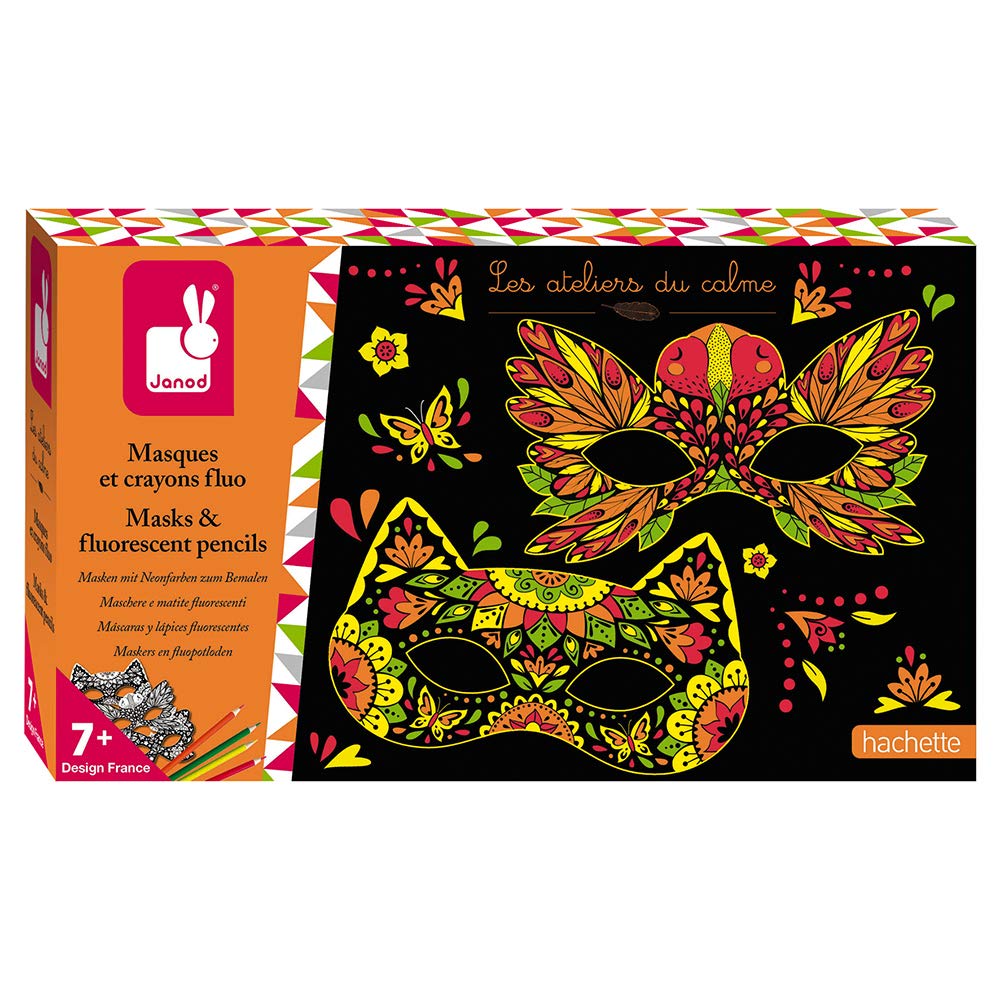 Janod - From 7 years old - Creative Kit - Masks and Neon Pencils - Les Ateliers du Calme - Creative Leisure - Dexterity and Concentration - J07944