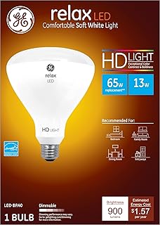 GE 68438 LED Relax HD 13 (65-watt Replacement), 900-Lumen R40 Light Bulb with Medium Base, Soft White, 1-Pack, 1 Count (Pack of 1)