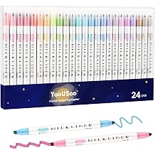YOOUSOO Highlighters Assorted Colors, 24 Pastel Highlighters, Unique Retro Colors, Quick Dry Dual Tip and Fine Tip No Bleed Highlighter Markers for Bible Journals Planners Books Notes