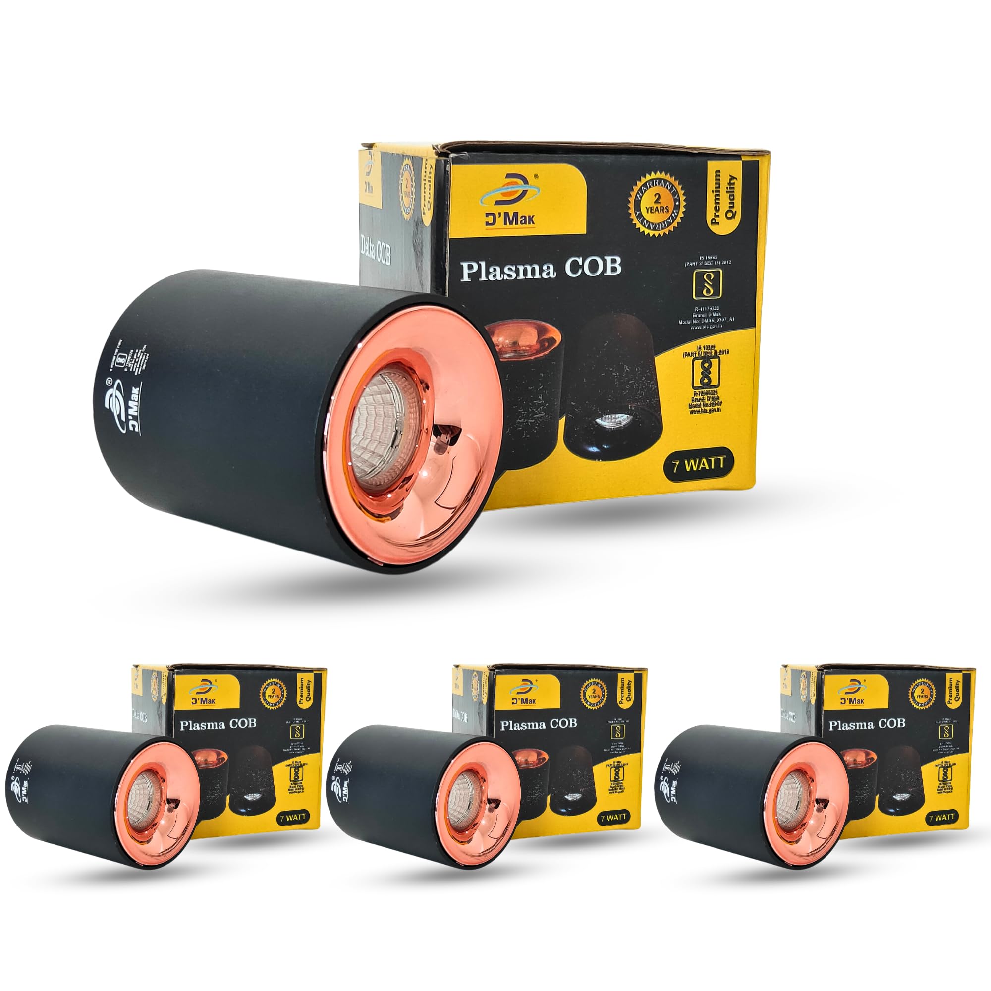 - D'Mak Store 7 Watt Black Body Cylindrical Spot Light, Indoor Fixtures Light, Ceiling Light, Decorative Light, Wall Light (Warm White, Pack of 4)