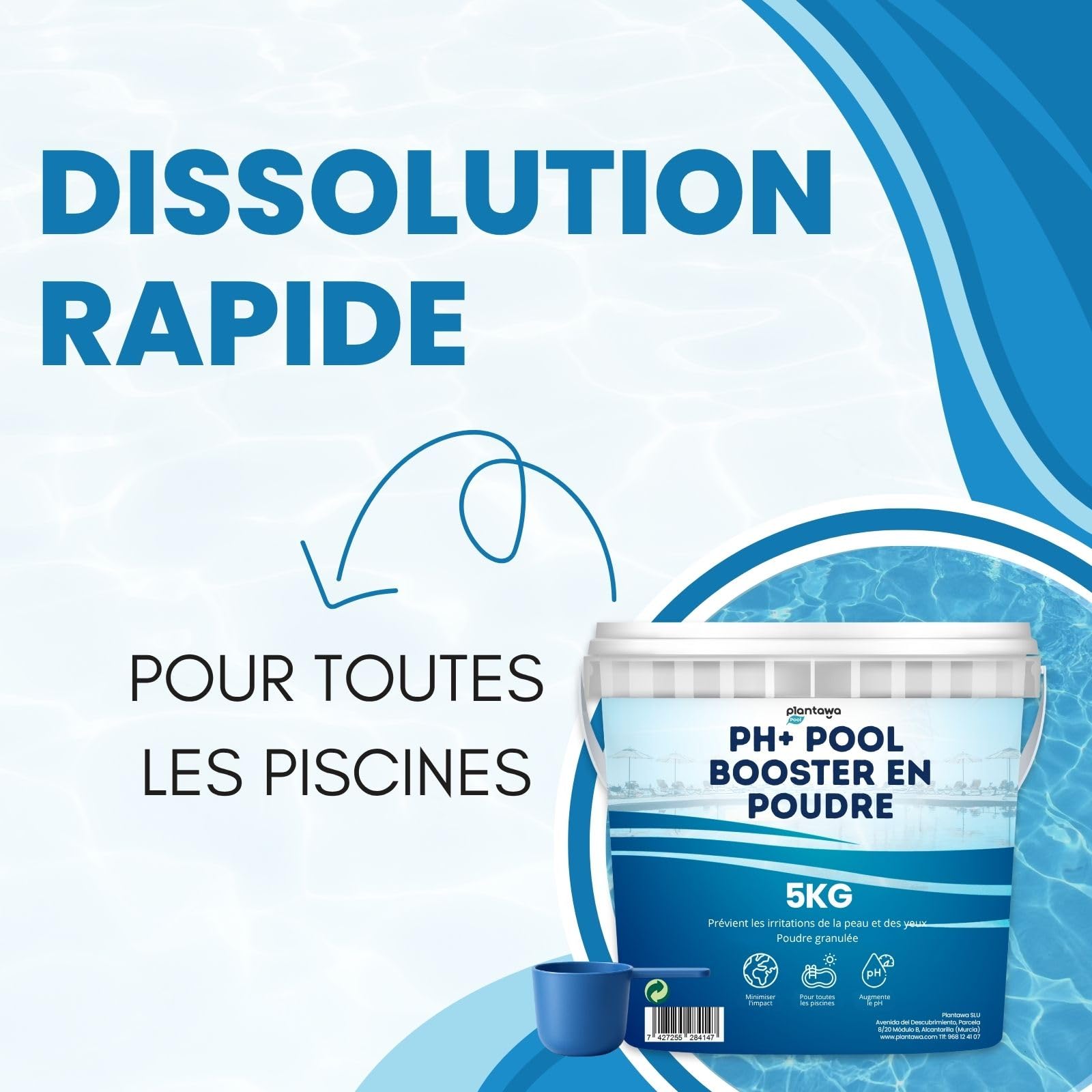 PLANTAWA Incrémentateur de pH en Poudre 5 kg | pH Plus Piscine et Spa | Correcteur pH+ Plus Piscine pour Augmenter Le pH de l’Eau | Régulateur pH Plus pour Entretien Bassin Intérieur et Extérieur
