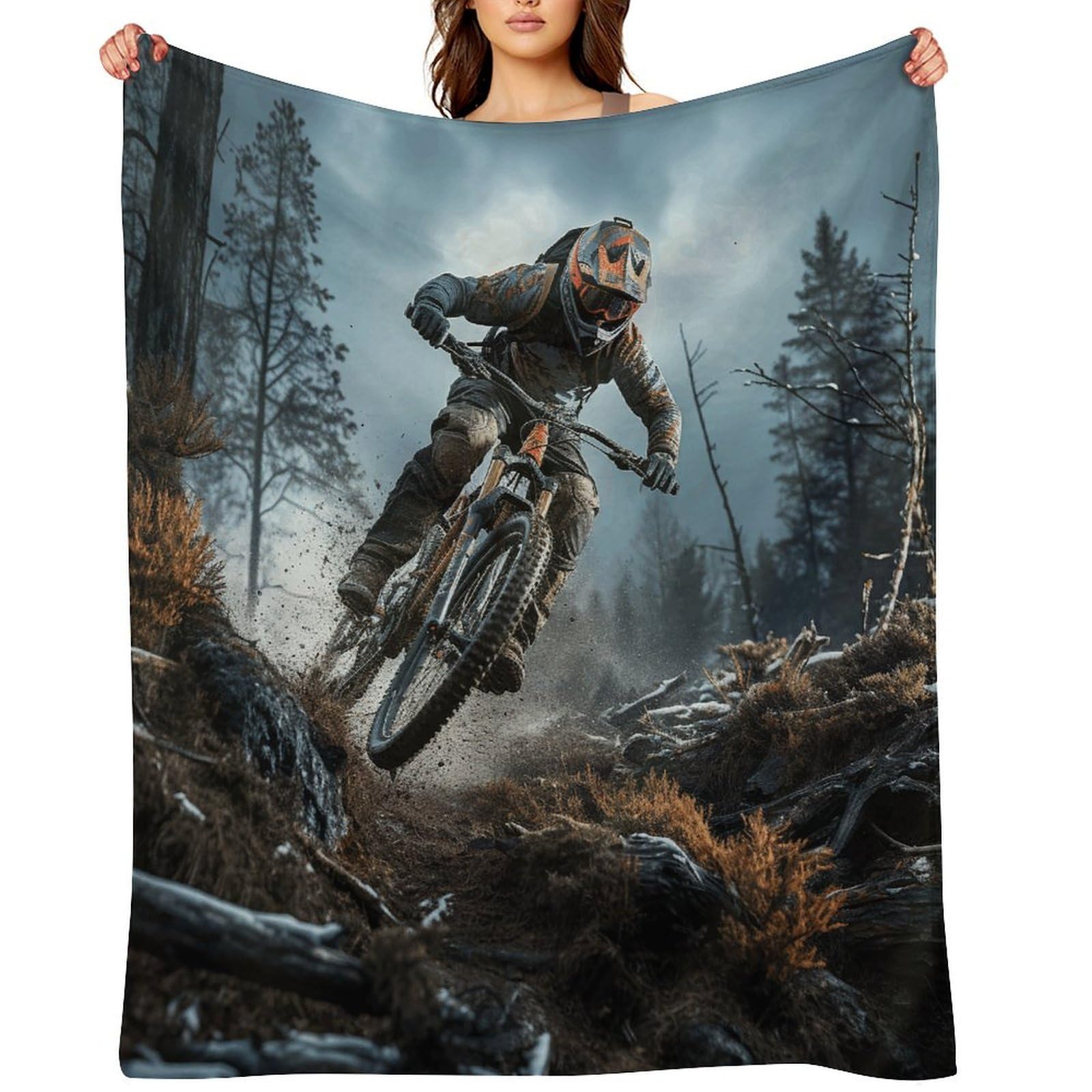 Mountain Bike Tournament Throw Blanket for Couch and Bed Super Soft Warm Lightweight Throw Blankets Cozy Fuzzy Flannel Blanket Personalized Decorative Blankets for Sofa Decor 40"x50"