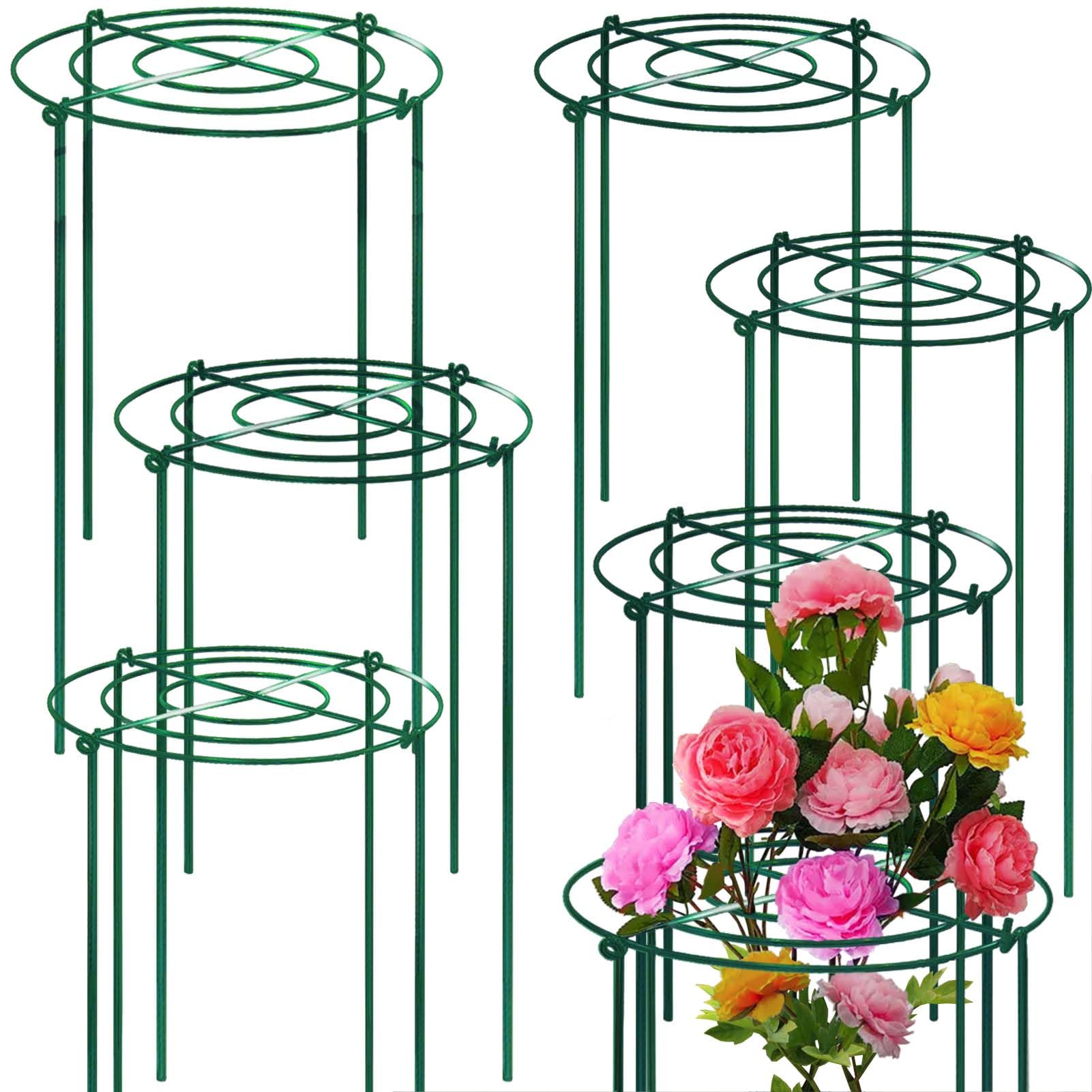 8 Sets Peony Support Cage,12" Dia. x 24" High Grow Through Hoops Grids with 4pcs Thickened 4mm Legs,Heavy Duty Metal Plant Support Brace,Flower Strong Support Ring for Heavy Blossoms