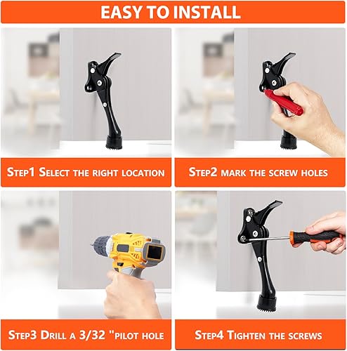 Miniatura 5 de Topes de puerta abatibles de 4 pulgadas, color negro, tope de puerta resistente con un toque y punta de goma para parte inferior de la puerta, zinc,