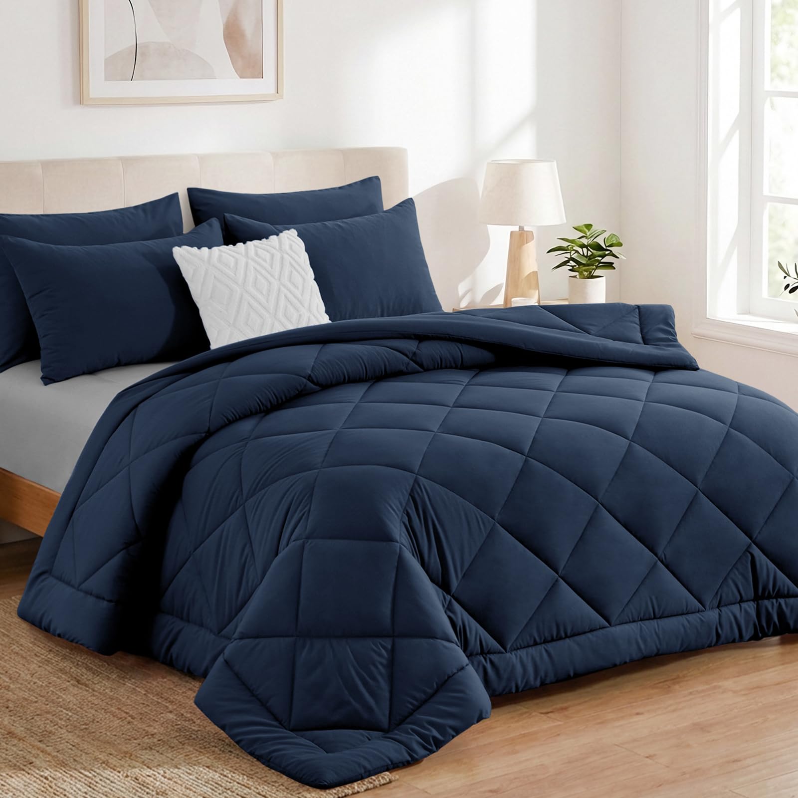 Aisbo Coverless Duvet King Size 10.5 Tog - 230x 220cm, Navy Blue Duvet with 2 Pillowcases Soft Lightweight Comforter Set for All Seasons