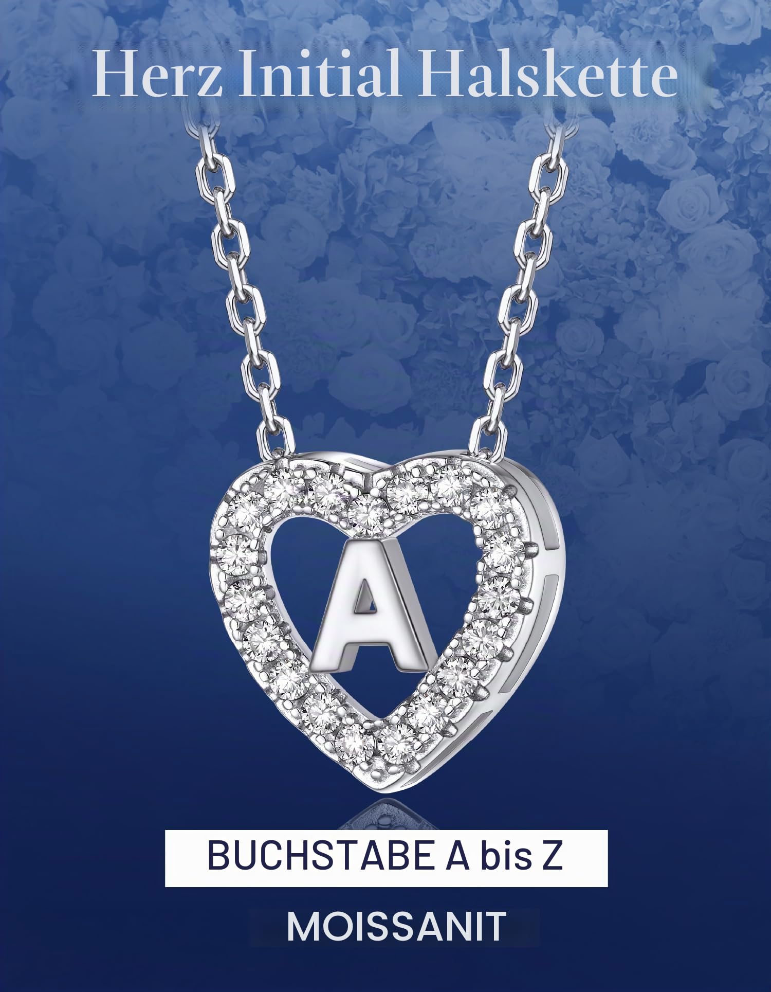 MomentWish Herz Kette mit Buchstaben A-Z Anhänger, Moissanit Diamant Initialen Halskette Damen,Personalisierte Geburtstagsgeschenk für Frauen Damen Weihnachtsgeschenke