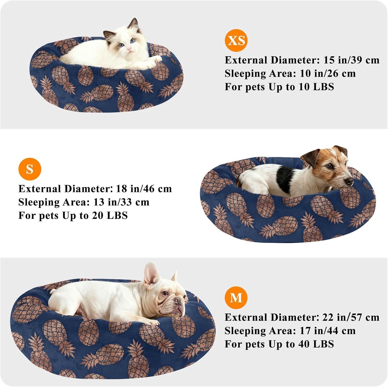 Wudan Pet Cat Beds Warm & Soft Fluffy Dog Pillow Bed for Small Size Pets Supplies M Copper Pineapples on Navy Blue Pattern