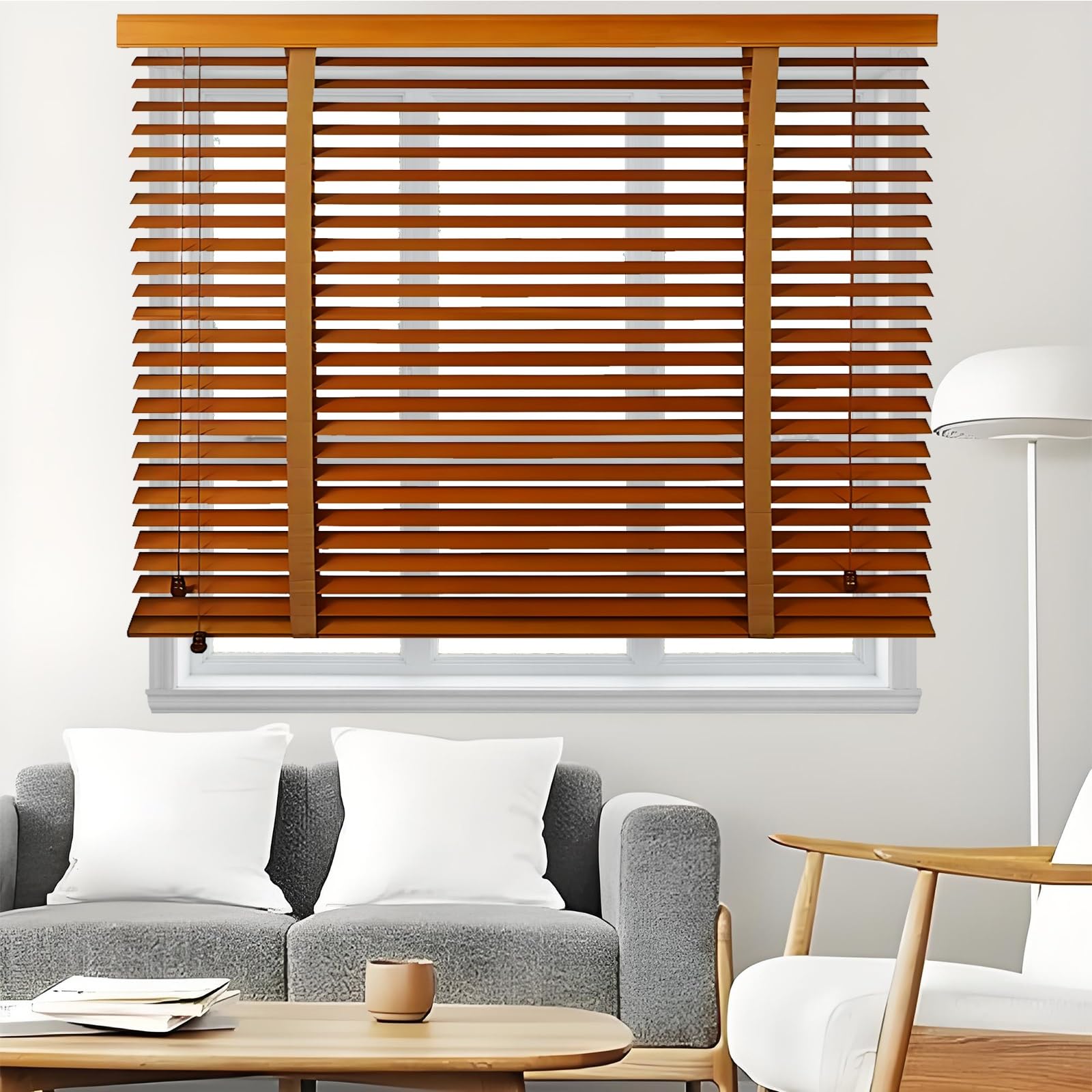 50mm lamellen Holz Jalousie für Fenster, 75x130 85x160 95x160 115x160 155x250cm Horizontal Jalousette, Sichtschutz Vorhänge, Büro Verdunkelungsrollo für Innen Sonnenschutz, Raumverdunkelung(Dunkelbrau