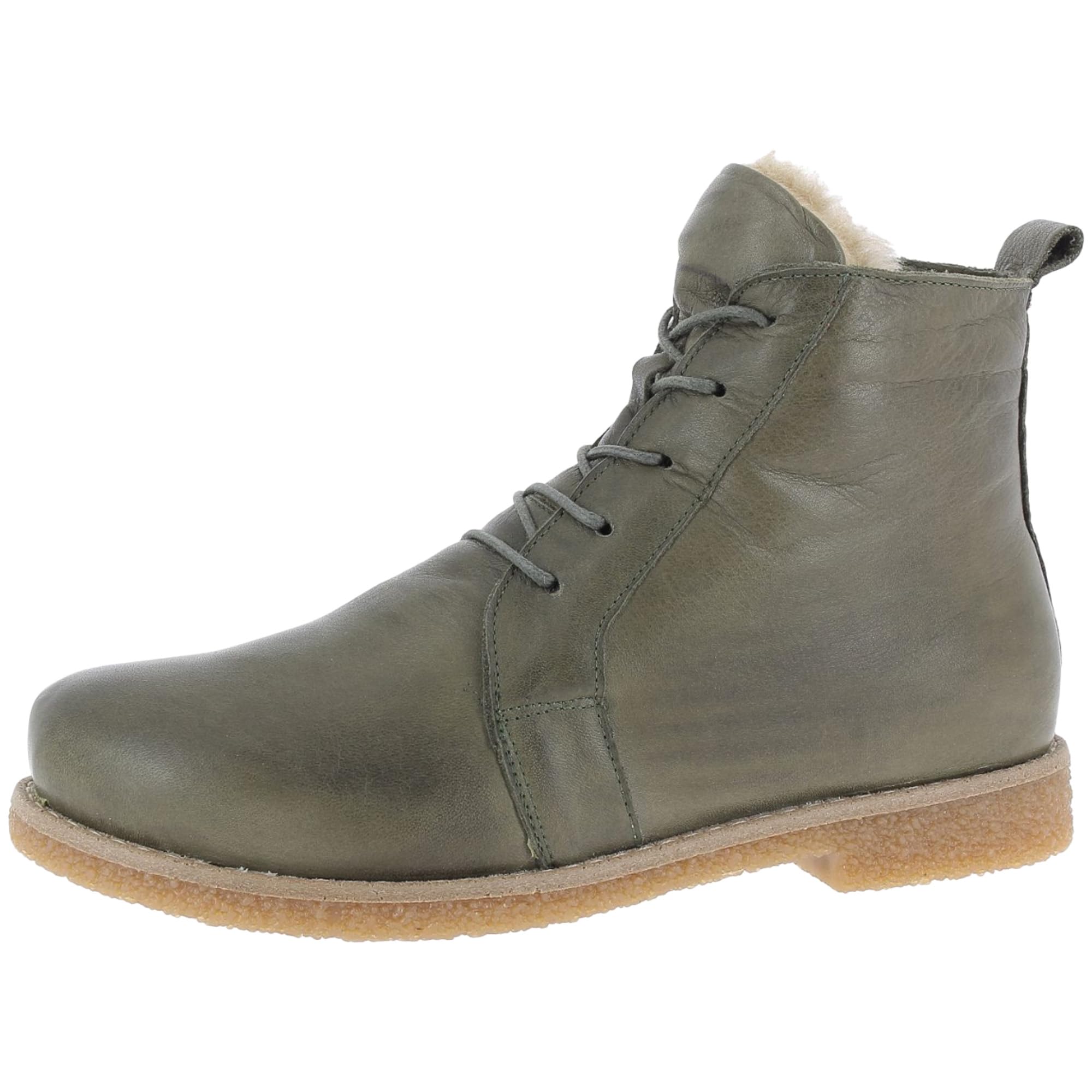 Andrea Conti 0344616 Women's Ankle Boots Leather Lace-Up Crepe Outsole, Green, 5 UK