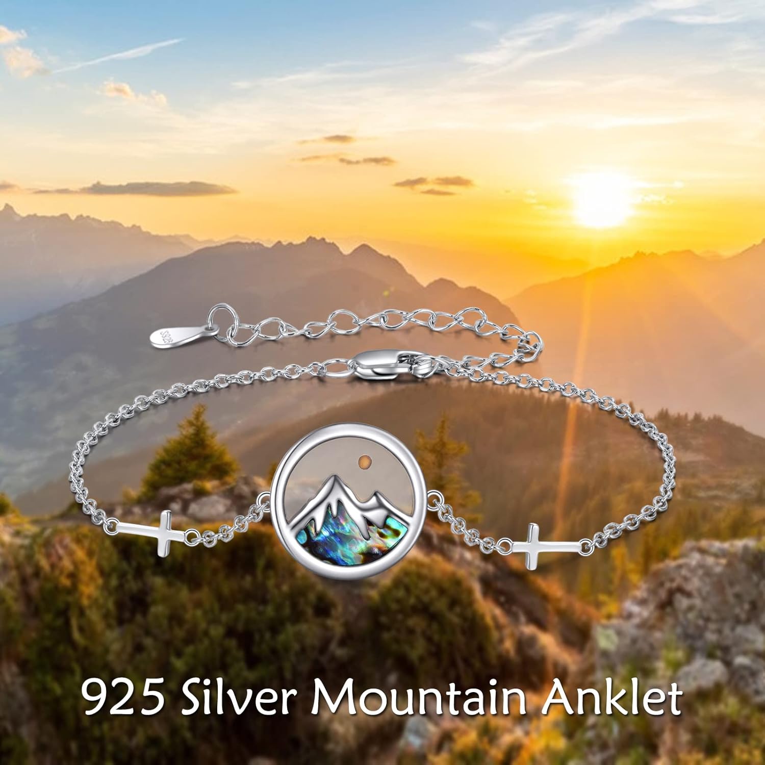 AOBOCO Mustard Seed Bracelet Anklet S925 Sterling Silver Mountain Bracelets Cross Christian Faith Jewelry Gift for Women