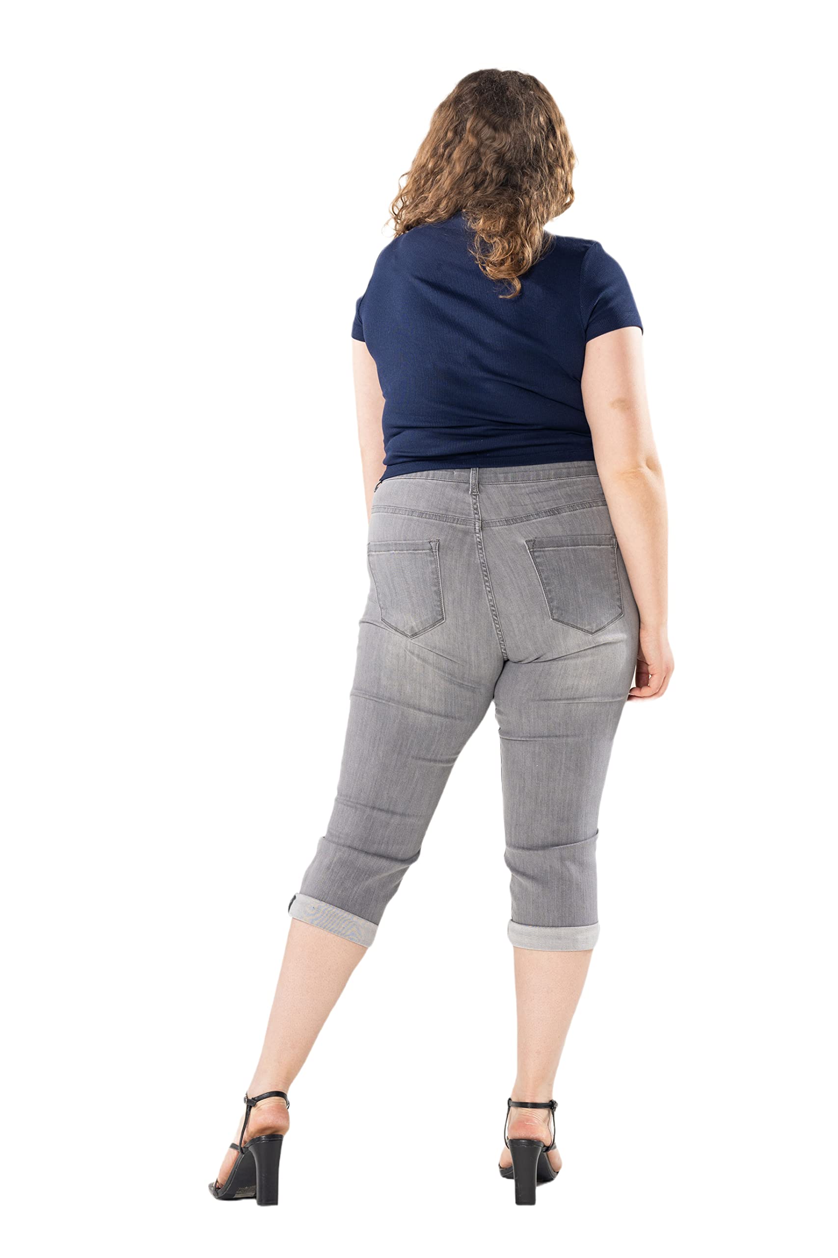 Nina Carter P200 Damen Capri Jeanshosen Große Größen HIGH Waist Jeans Sommer Hose Used-Look