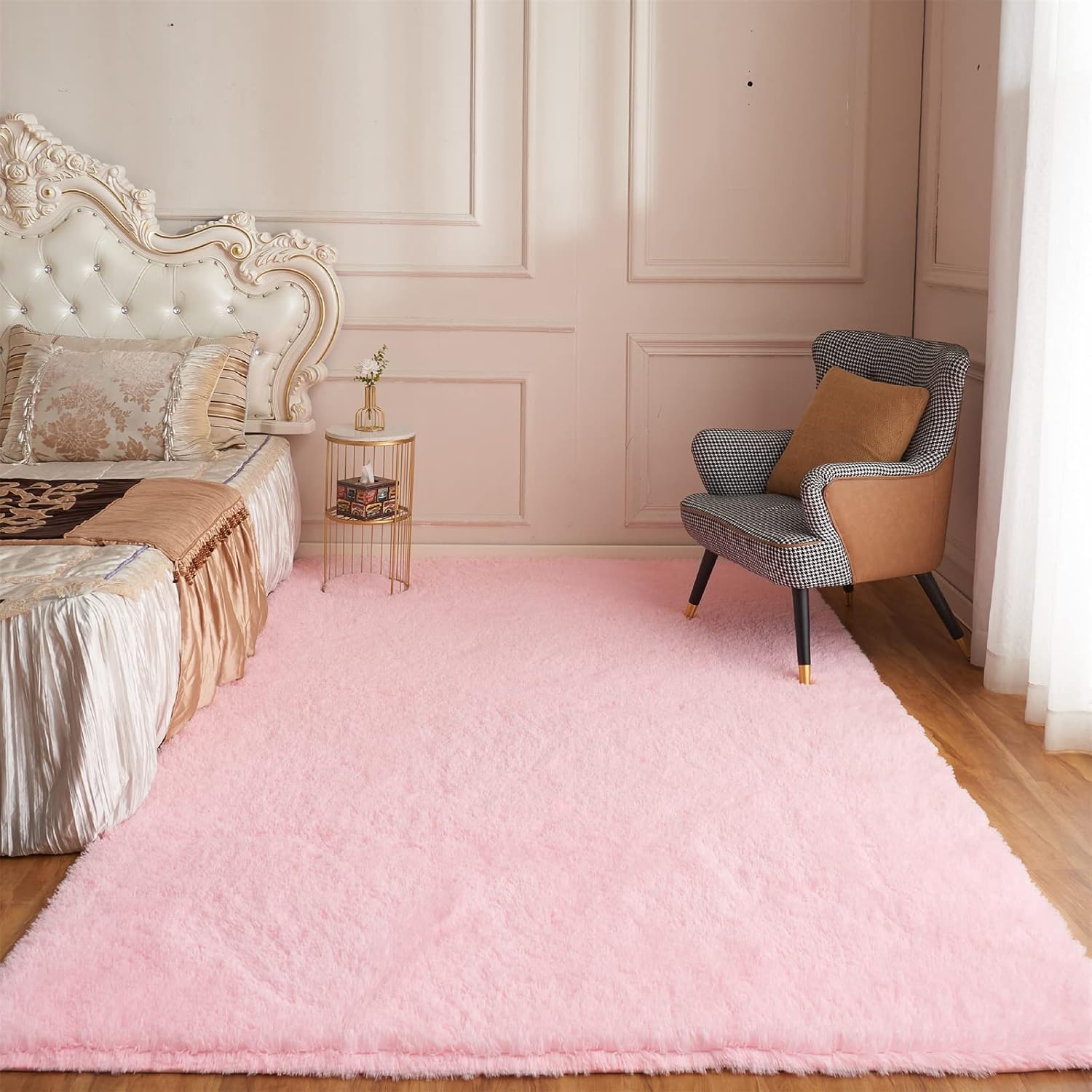 Alfombras Grandes, mullidas y de Pelo Largo para Sala de Estar, 2.74 x 3.66 Metros, Color Rosa, Modernas y afelpadas, Ideales para la habitación de niños y niñas, Sala de Juegos y Cuarto Infantil.