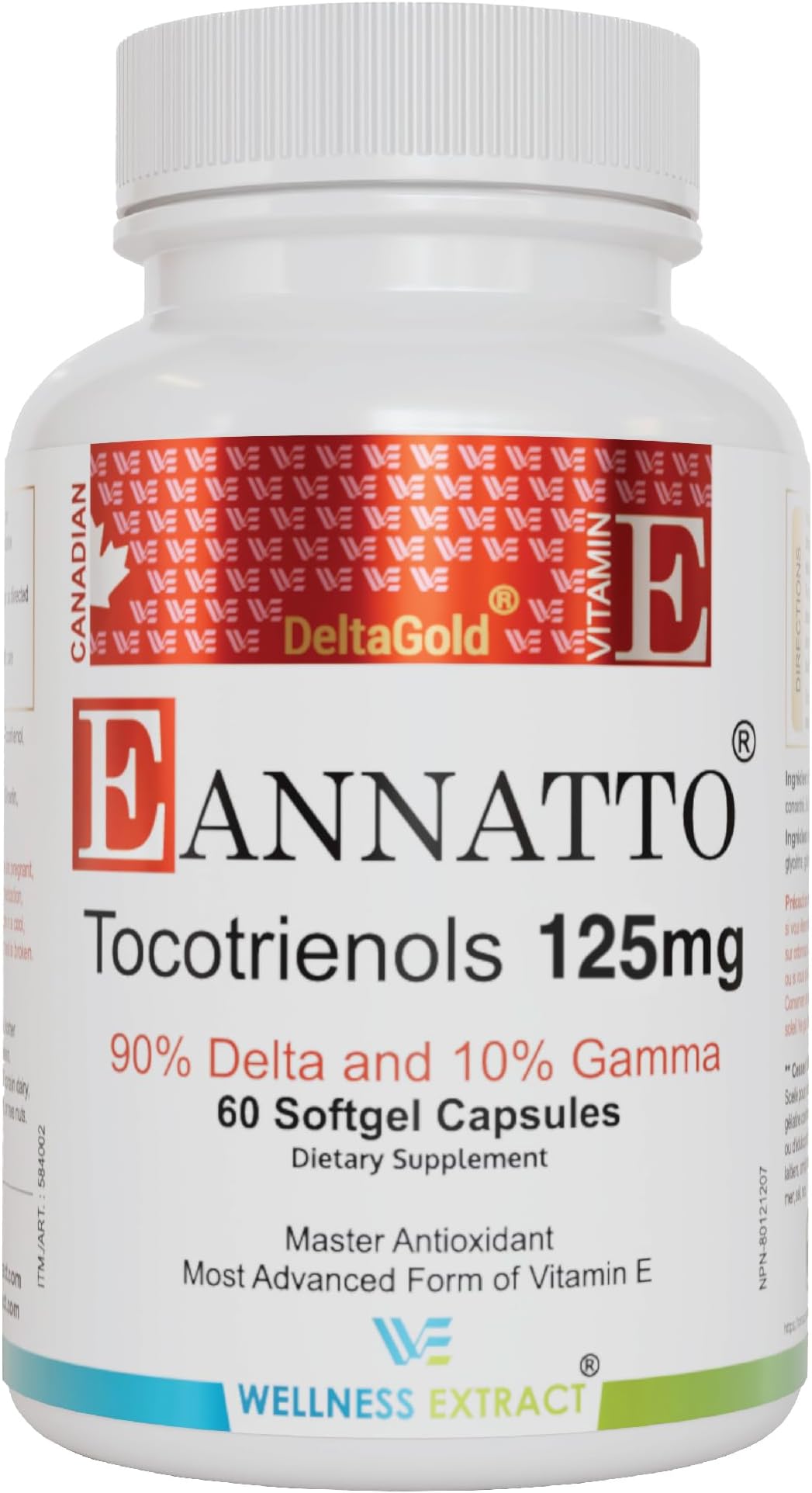 Tocotrienols Vitamin E Supplement Annatto Derived – DeltaGold, Tocopherol Free, Supports Cholesterol, Inflammation, Brain & Skin Health (125 mg, 60 Softgels)