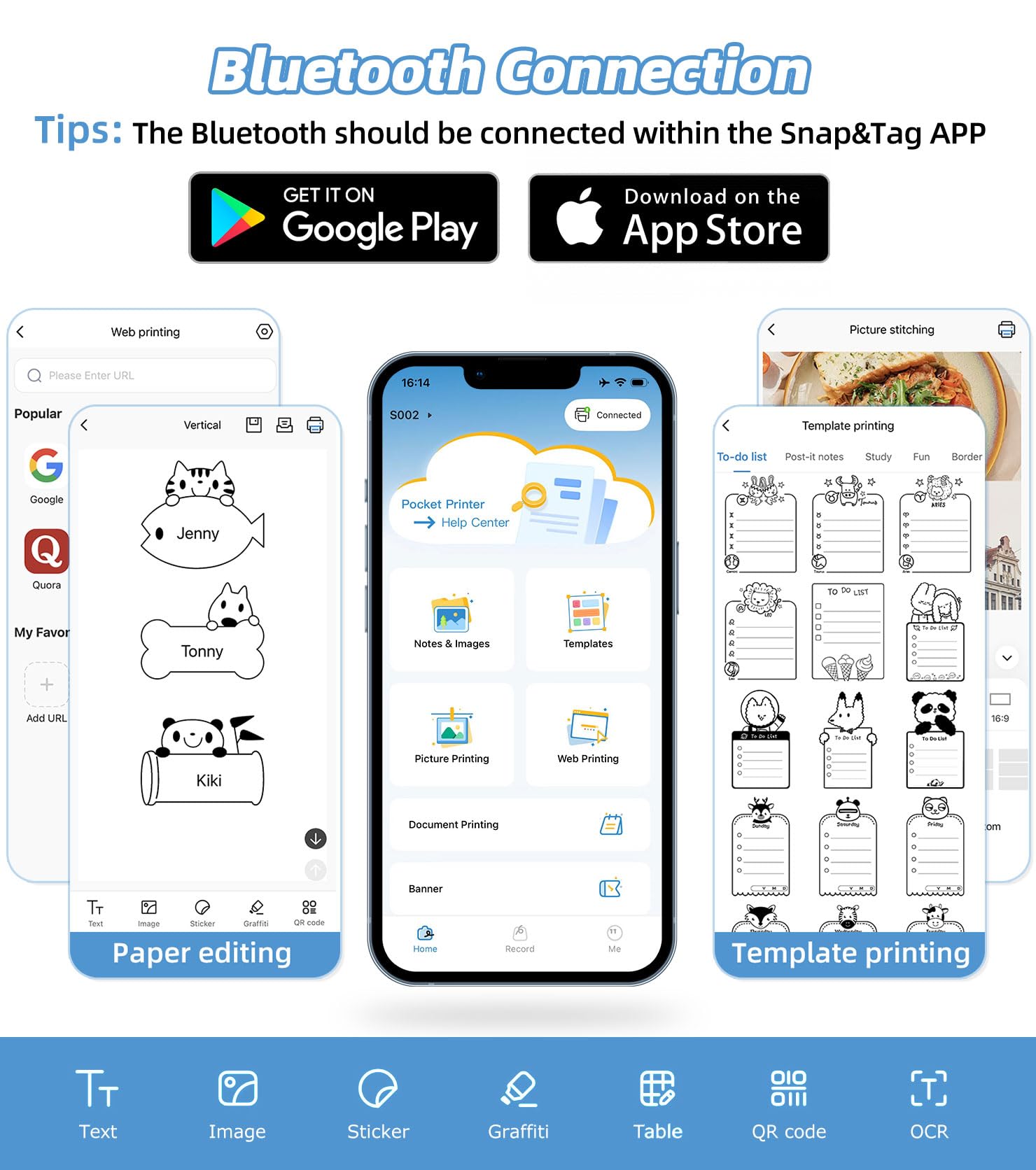 ORGSTA S002 Étiqueteuse Bluetooth Portable Imprimante d'Étiquettes Autocollantes 300 Dpi Mini Étiquette pour Maison, Bureau, École, Cuisine personnalisées, Compatible iOS et Android