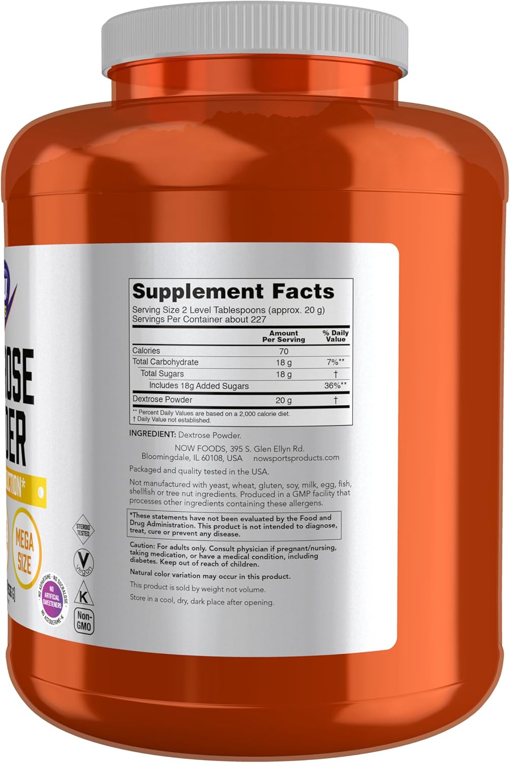 NOW Foods Sports Nutrition, Dextrose Powder (Monosaccharide), Energy Production*, 10-Pound