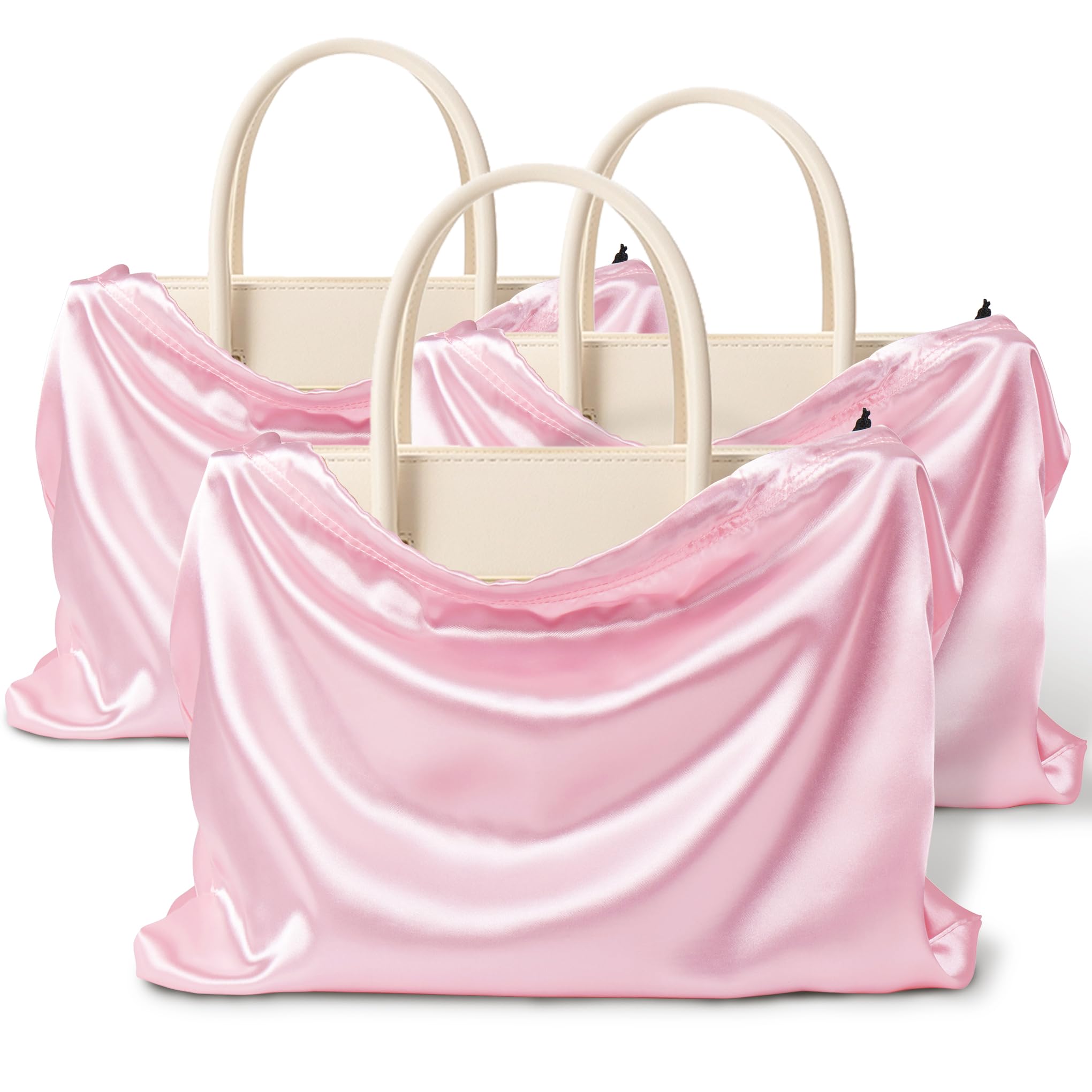 Vonty 3 Pack Silky Dust Bags for Shoes and Purses, Satin Drawstring Bag for HandBags Boots - Pink Shoe Bag Silk Dust Cover Bag Protector Travel