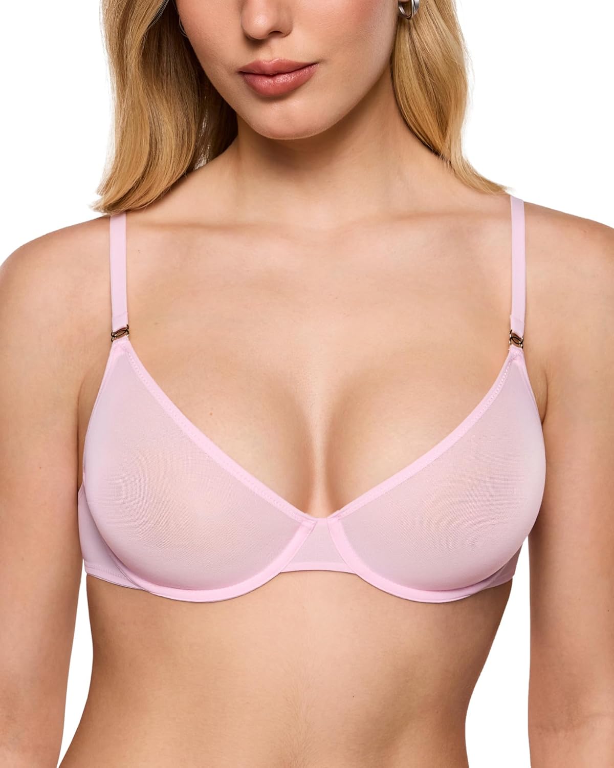 INLYRIC Women's Cosnufy Sheer Balconette Bra Demi Unlined Plunge Mesh See Through Sexy Bras Underwire