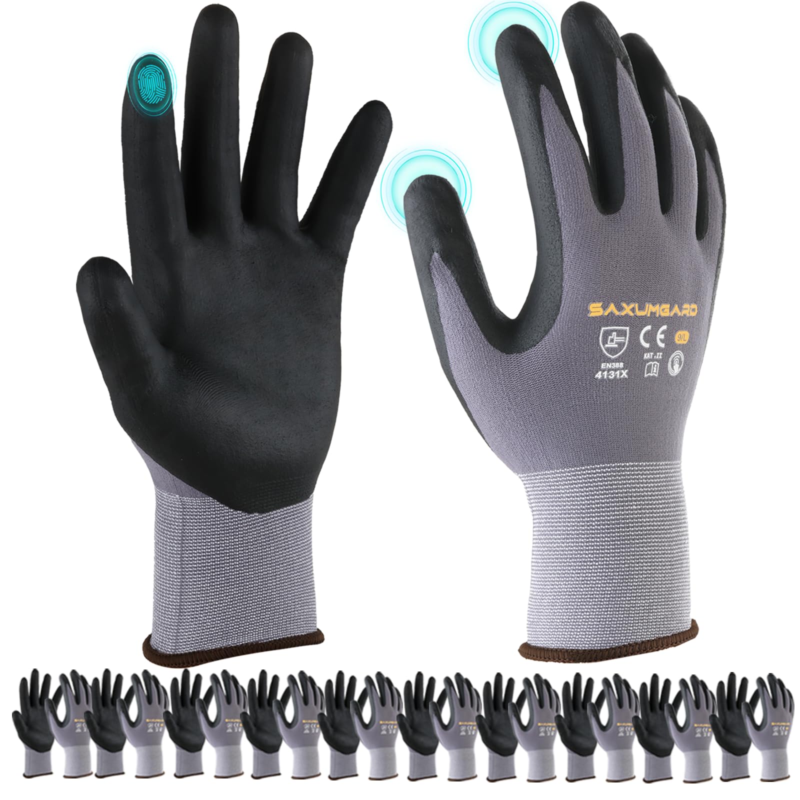 Nitrile Work Gloves with Firm Grip 10 Pairs Durable Construction Warehouse Gloves for Men Women Safety Work Gloves