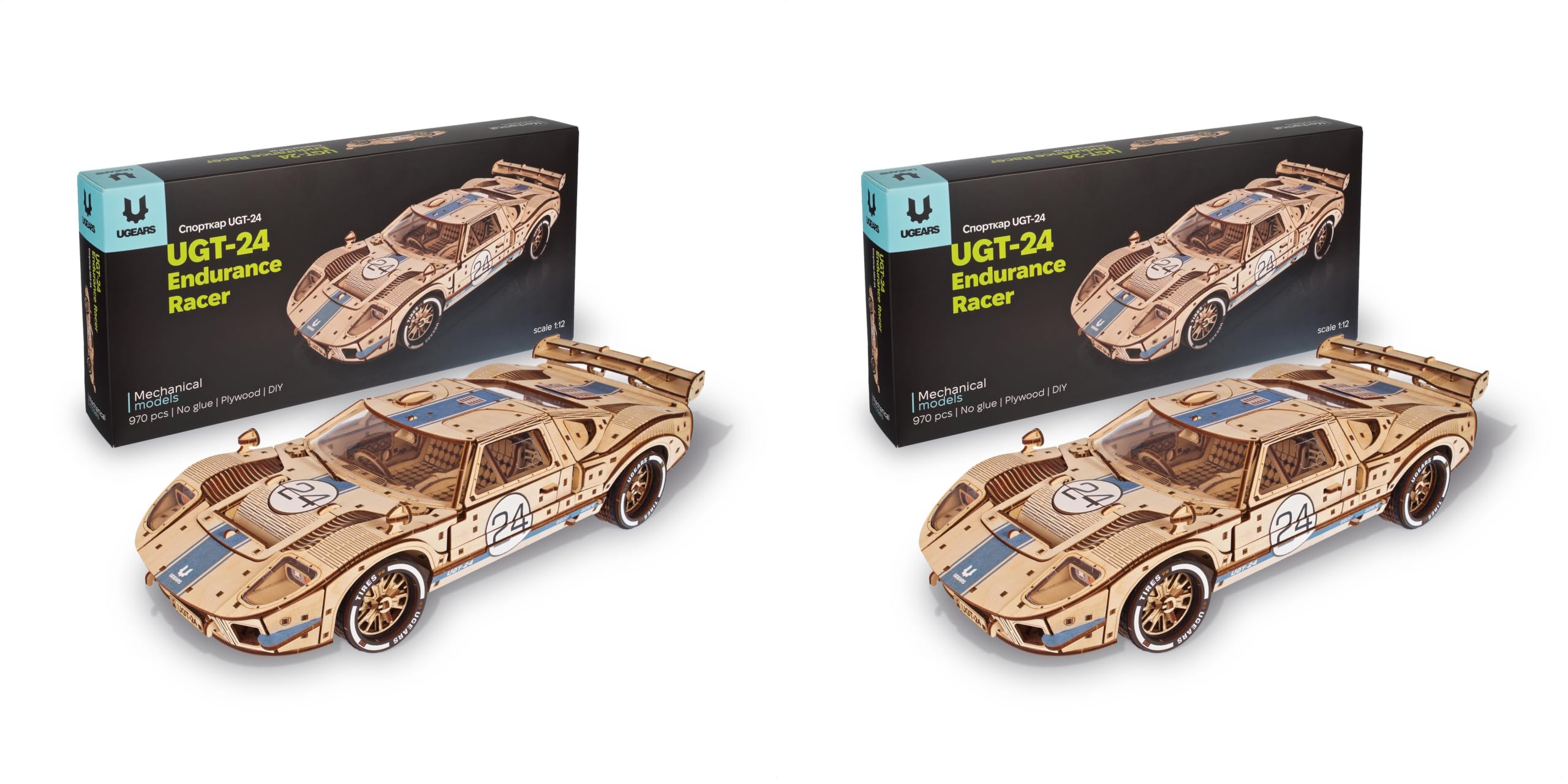 UGEARS UGT-24 Auto da Corsa di Endurance Puzzle 3D - Kit di Modelli Meccanici in Legno in Scala 1:12 da Costruire per Adulti - Kit di Costruzione Modello di Auto Sportiva - 970 Pezzi (Confezione da 2)
