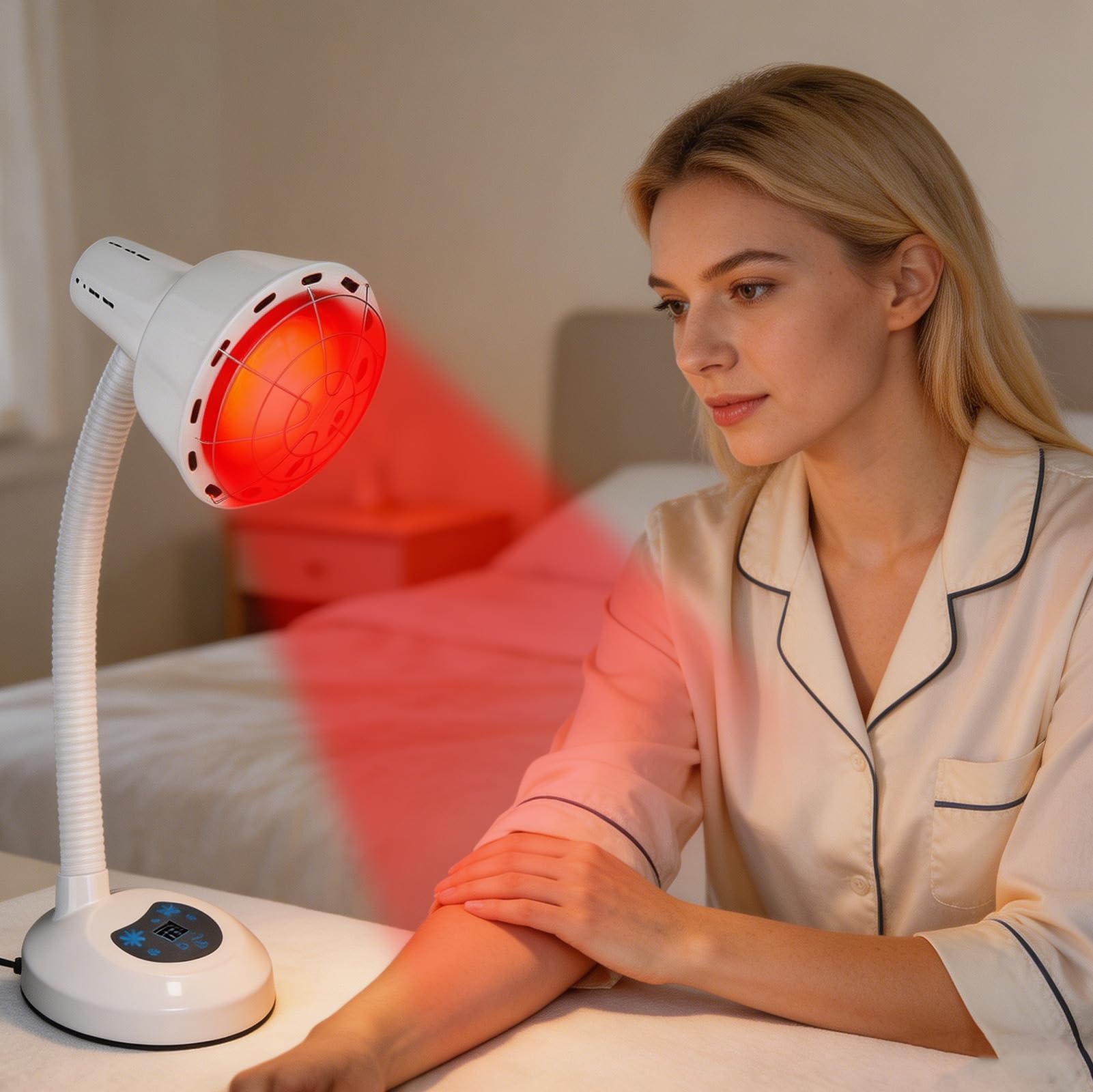 275W Rotlichtlampe Wärmelampe mit Schutzgitter & Temperaturregelung - Infrarot-Wärmelampe für Muskelverspannungen, Ideal für Wärmebehandlung und Wickeltisch