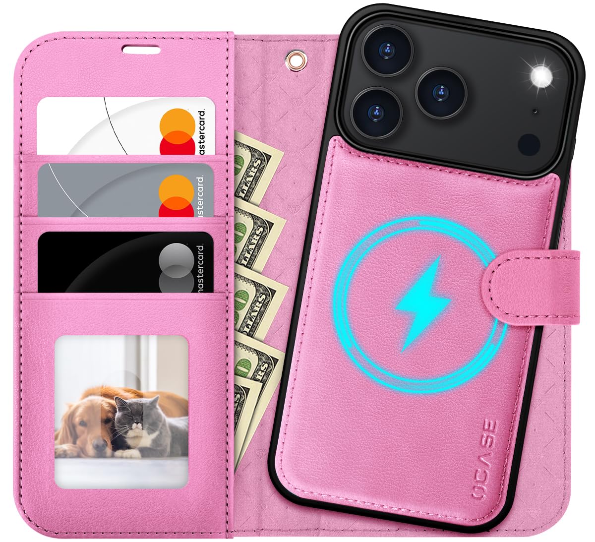 OCASE Custodia per iPhone 17 Pro Magnetica Rimovibile 2-in-1, Cover Portafoglio in Pelle con Protezione RFID, Slot per Carte, Antishock Cover per iPhone 17 Pro (6.3", 2025) - Pesche Rosa