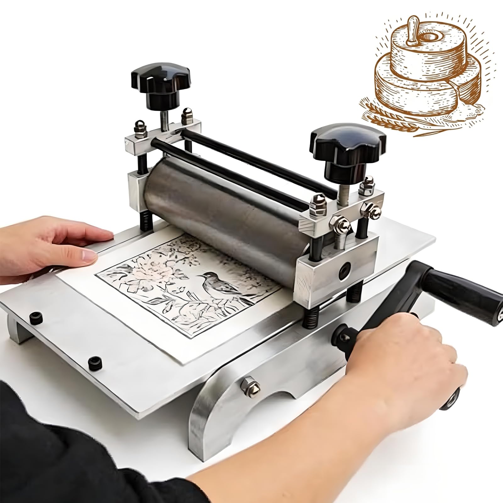 Pressa per stampa manuale regolabile da tavolo, rullo portatile per carta, legno, linoleum, incisione e rilievo, controllo preciso della pressione