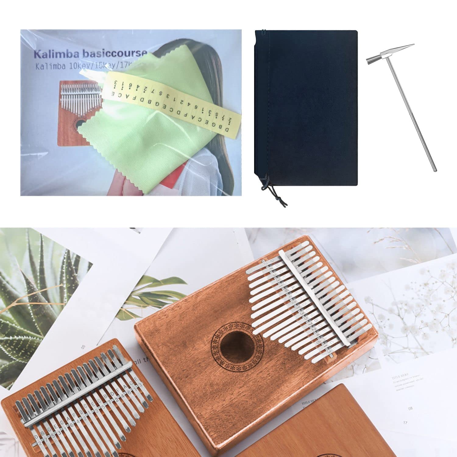 Intirilife Set di pianoforte a 17 tasti Kalimba da pollice in legno di mogano in marrone scuro - Per intrattenere la musica in viaggio o a casa
