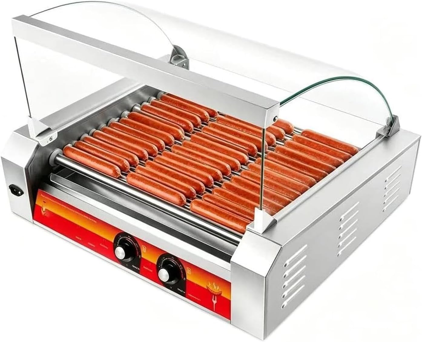 Vexon Commercial Hot Dog Roller Machine with 11 Rollers, 30 Hot Dog Capacity, 1670W Non-Stick Stainless Steel Hot Dog Cooker for Food Carts & Home Parties